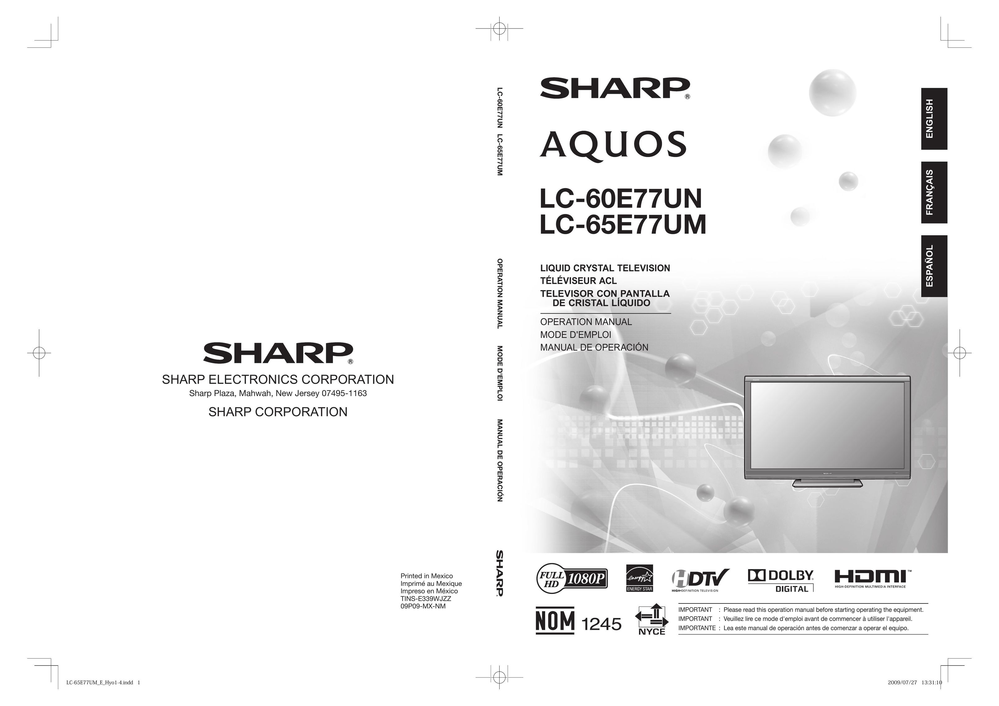 Sharp 09P09-MX-NM Flat Panel Television User Manual