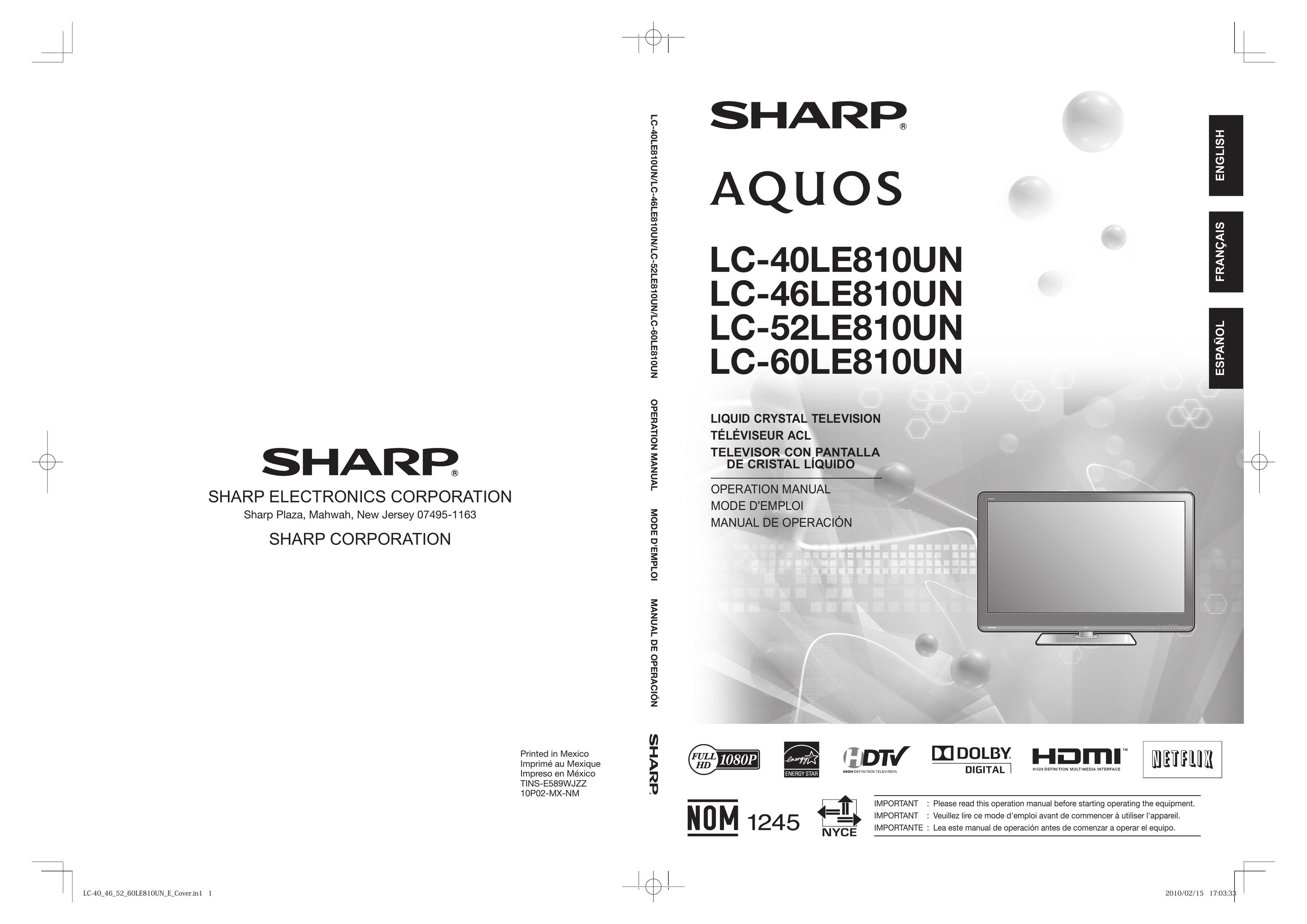 Sharp 10P02-MX-NM Flat Panel Television User Manual