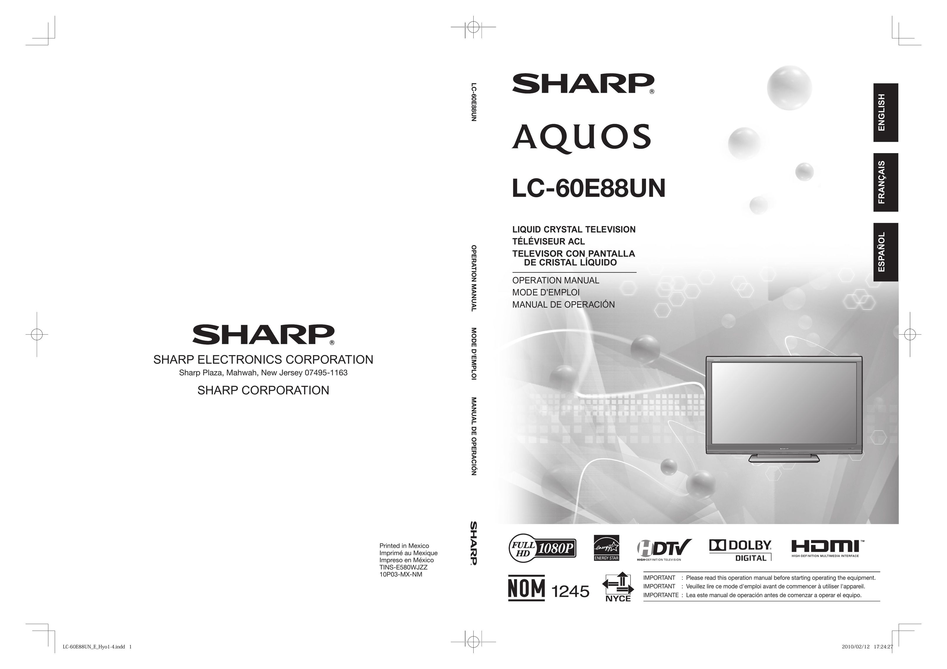 Sharp 10P03-MX-NM Flat Panel Television User Manual