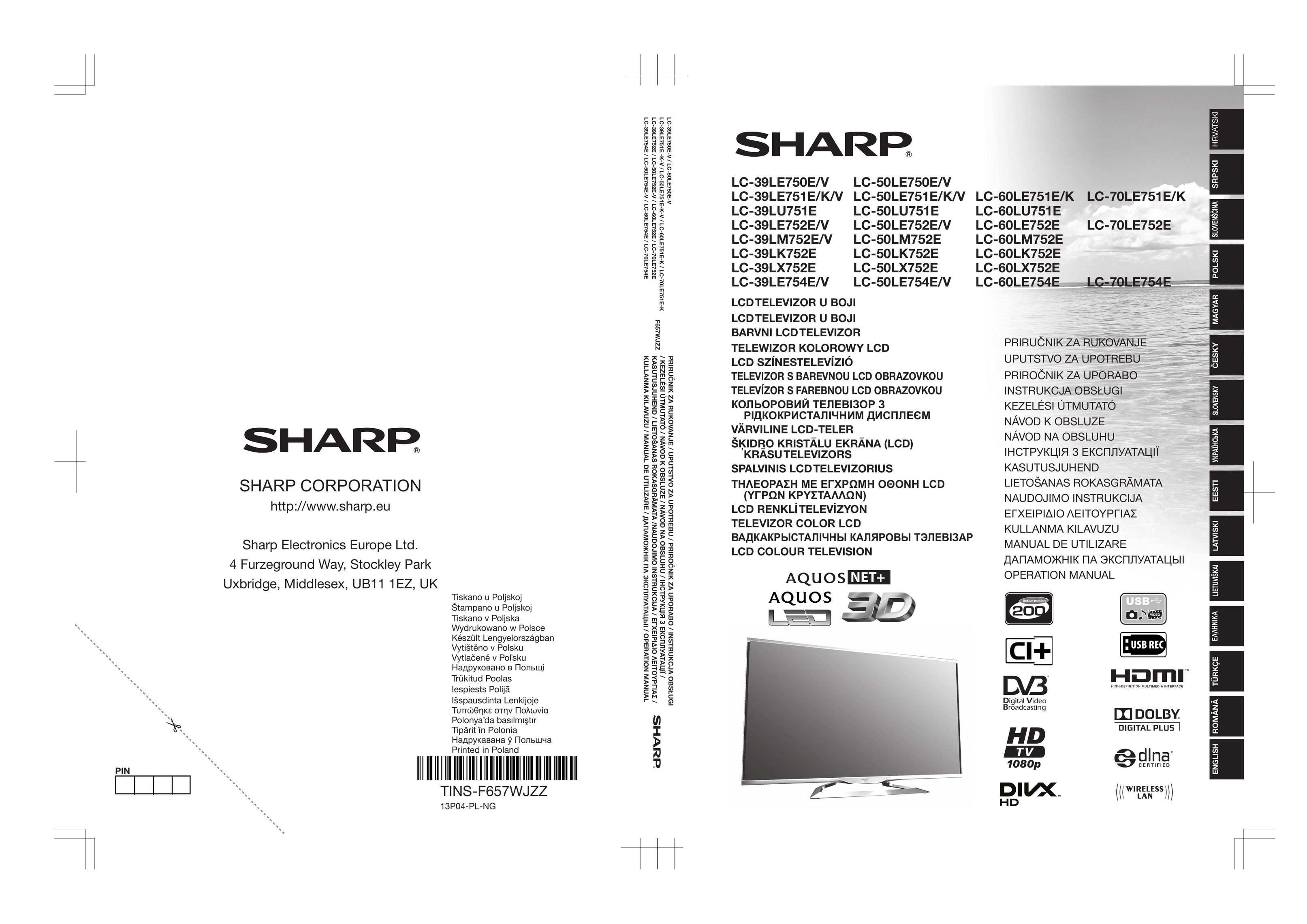 Sharp 13P04-PL-NG Flat Panel Television User Manual