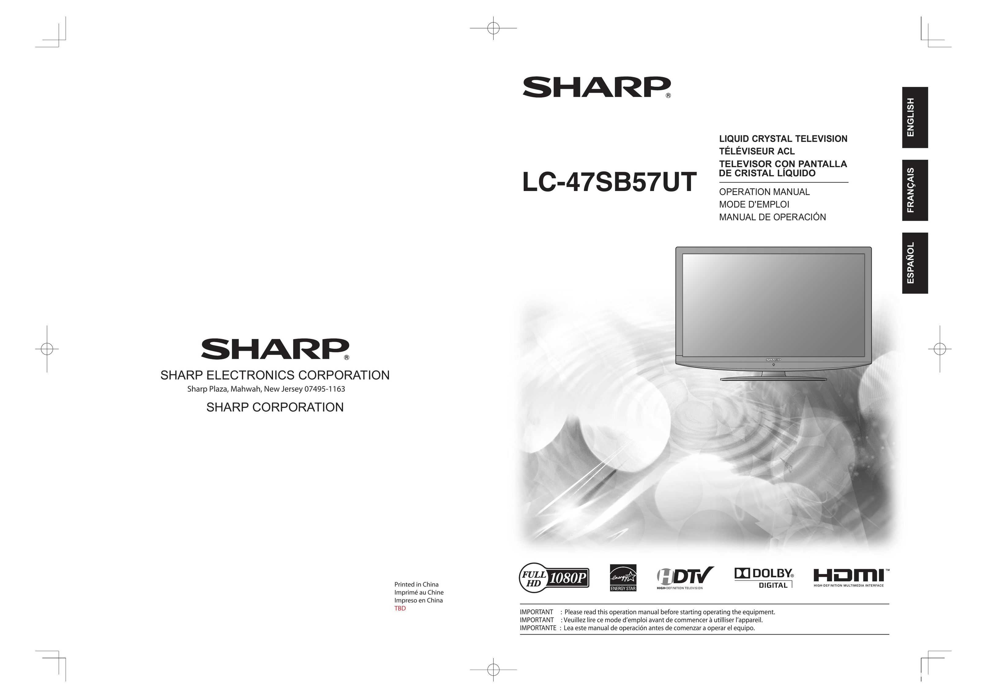 Sharp 47SB57UT Flat Panel Television User Manual