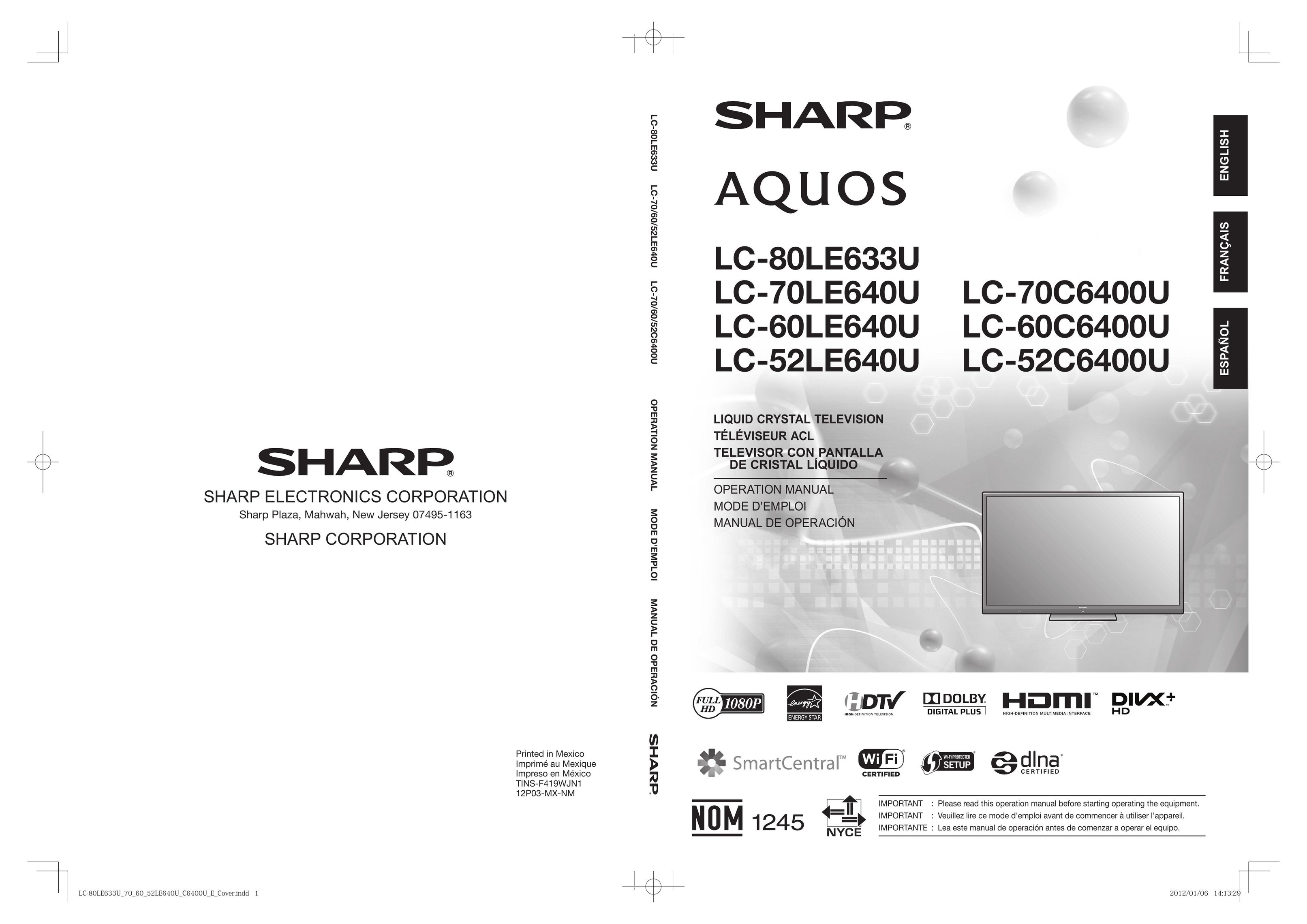 Sharp 52LE640U Flat Panel Television User Manual