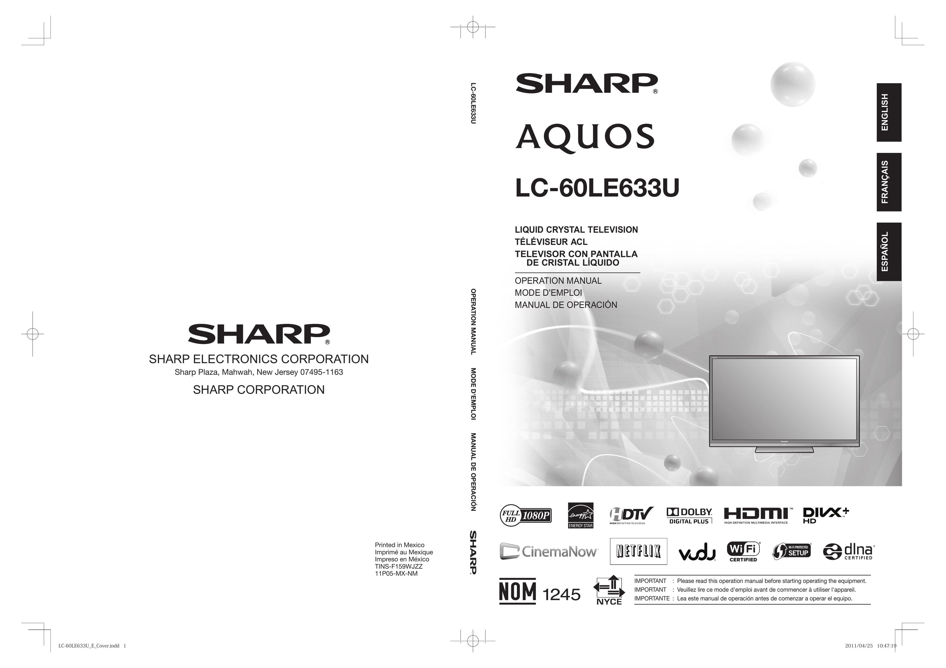 Sharp 60LE633U Flat Panel Television User Manual