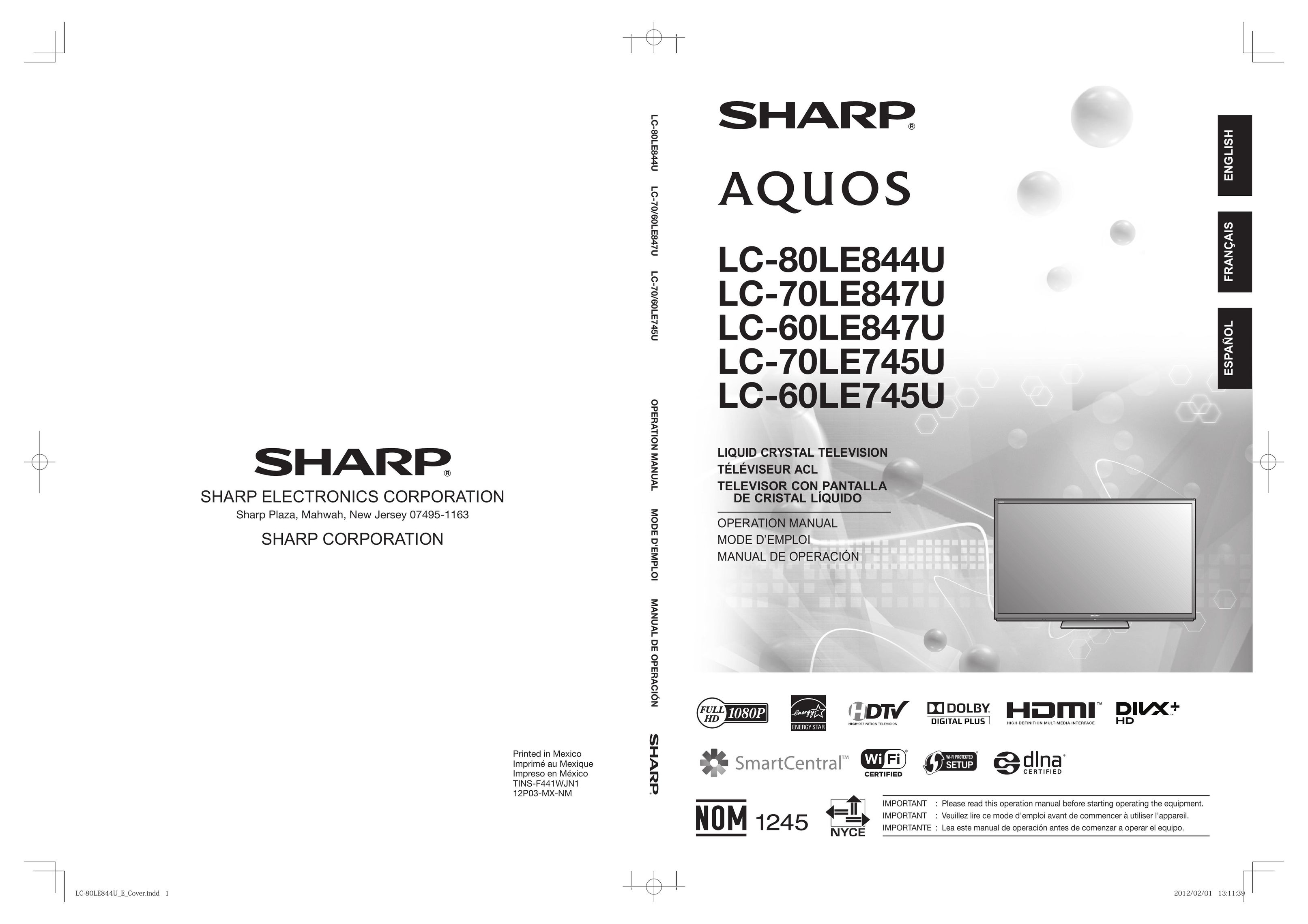 Sharp 70LE847U Flat Panel Television User Manual