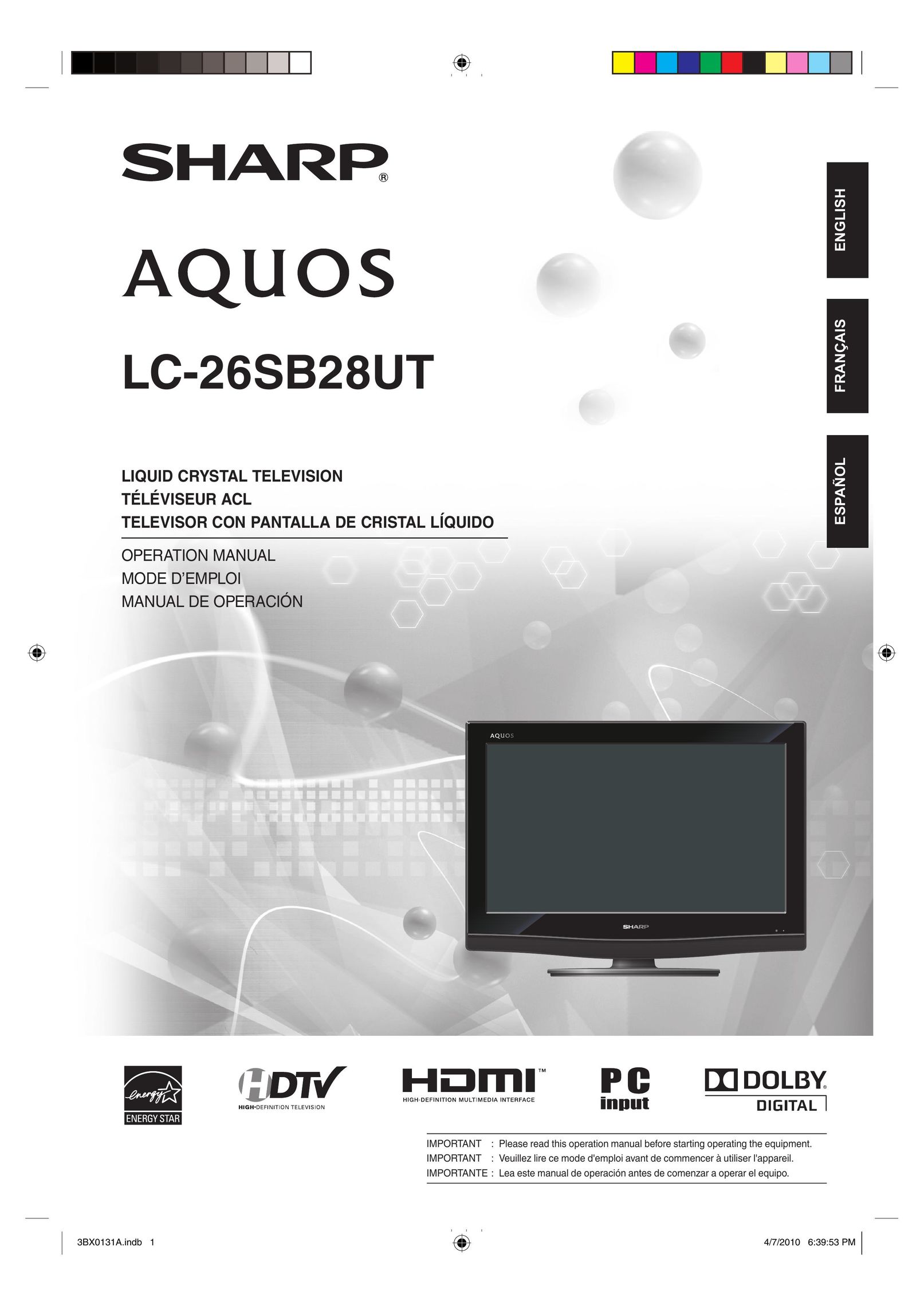 Sharp 9JDJ3BX0131A Flat Panel Television User Manual