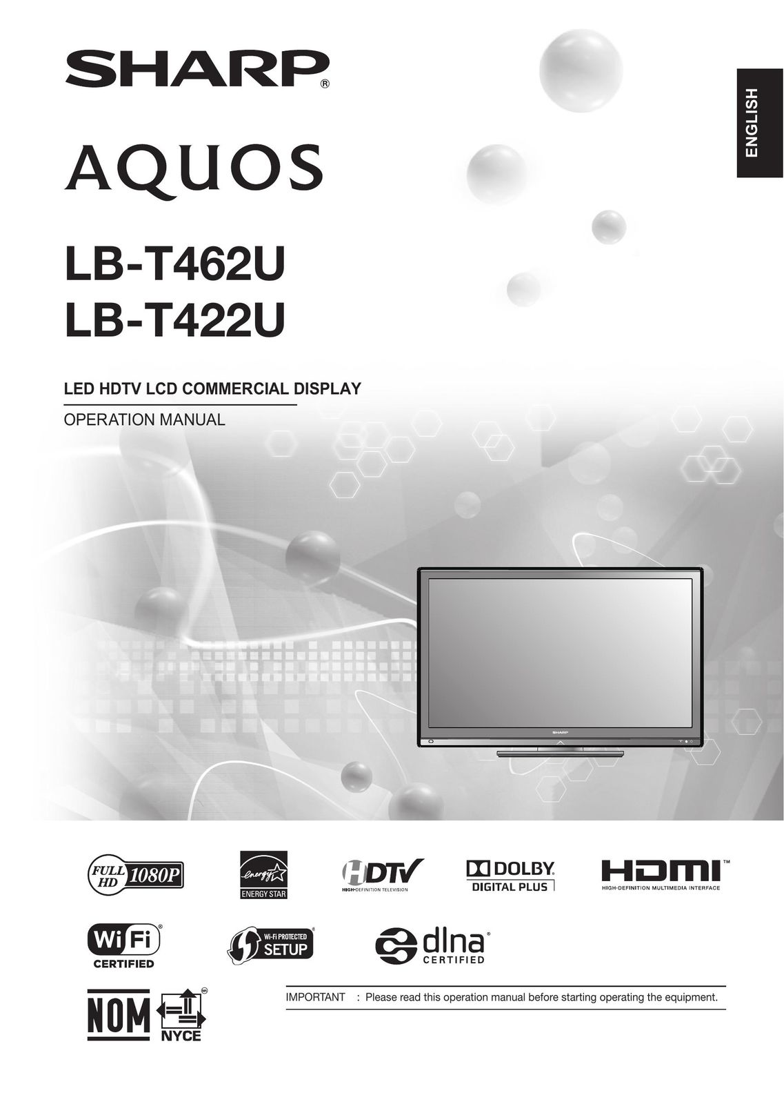 Sharp LB-T422U Flat Panel Television User Manual