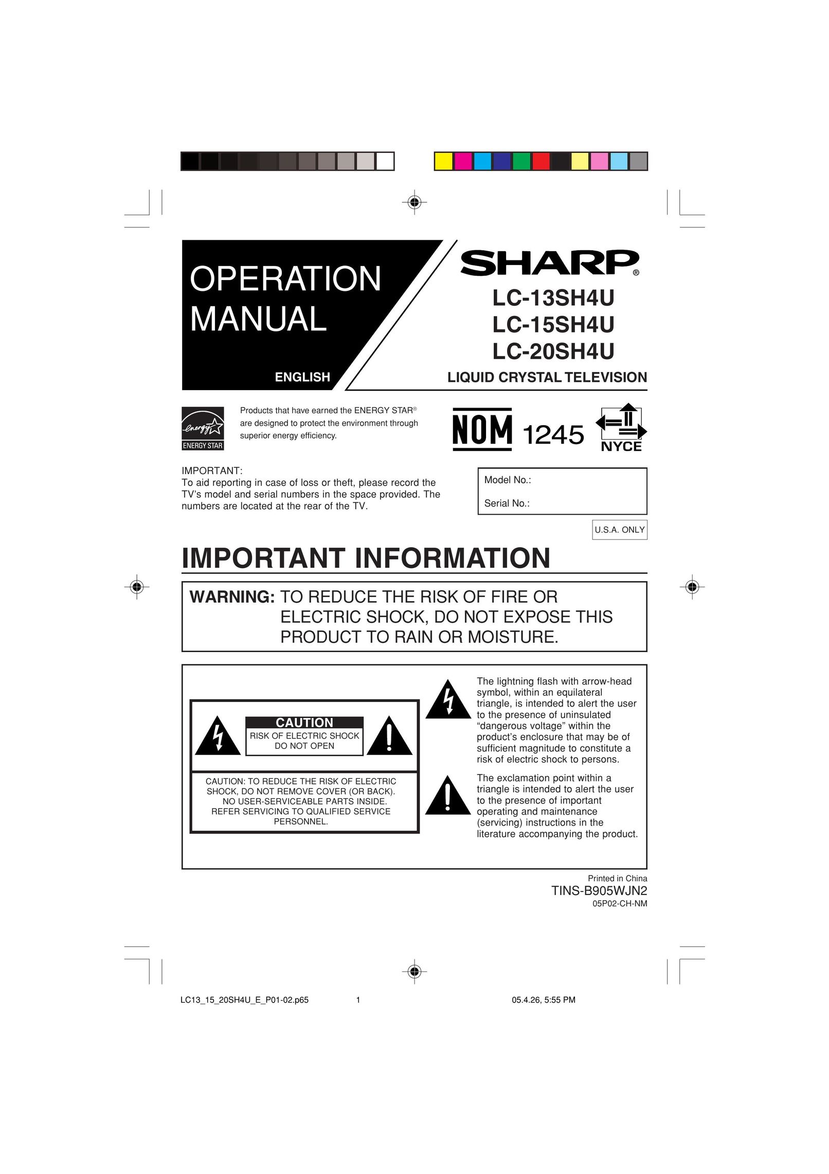 Sharp LC 13SH4U Flat Panel Television User Manual