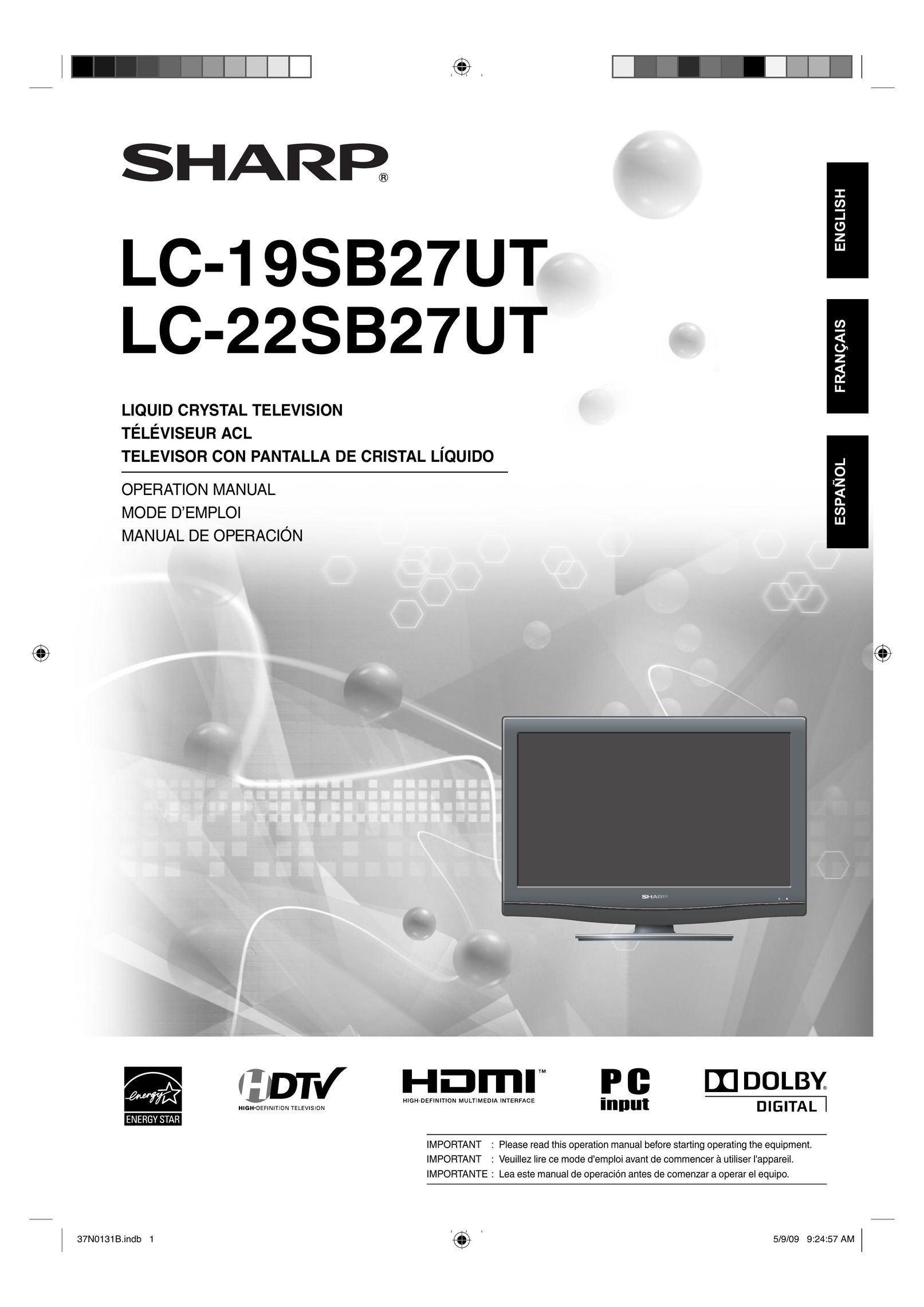 Sharp LC 19SB27UT Flat Panel Television User Manual