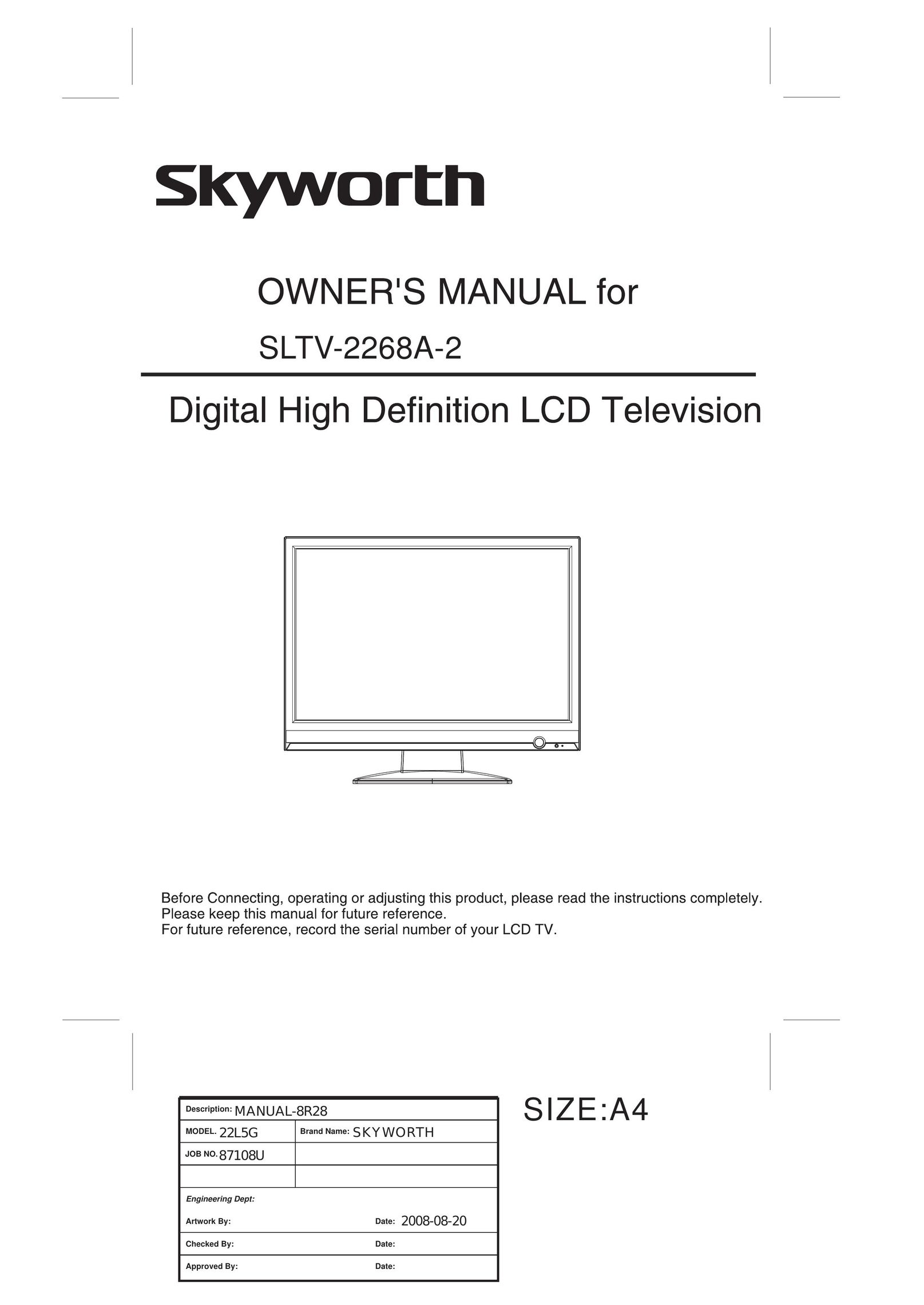 Skyworth SLTV-2268A-2 Flat Panel Television User Manual