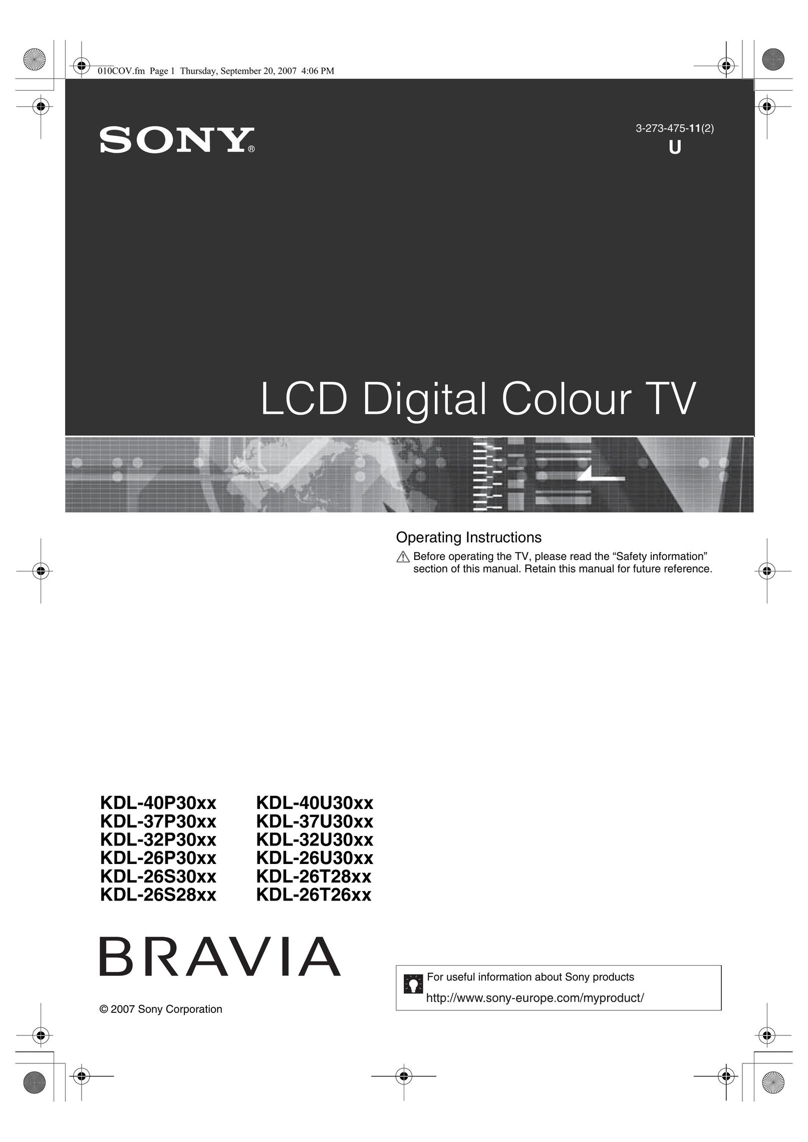 Sony 3-273-475-11(2) Flat Panel Television User Manual