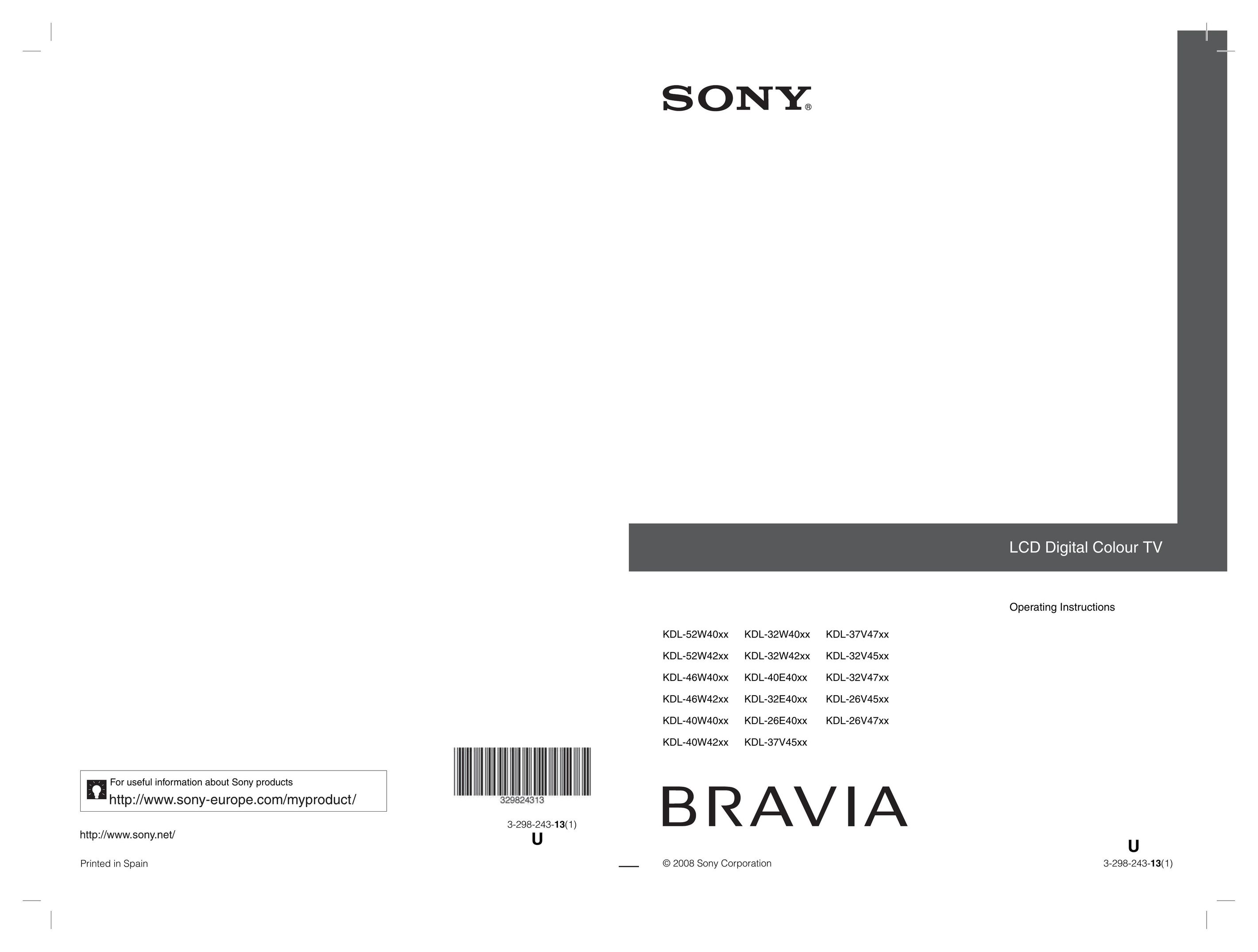 Sony 3-298-243-13(1) Flat Panel Television User Manual