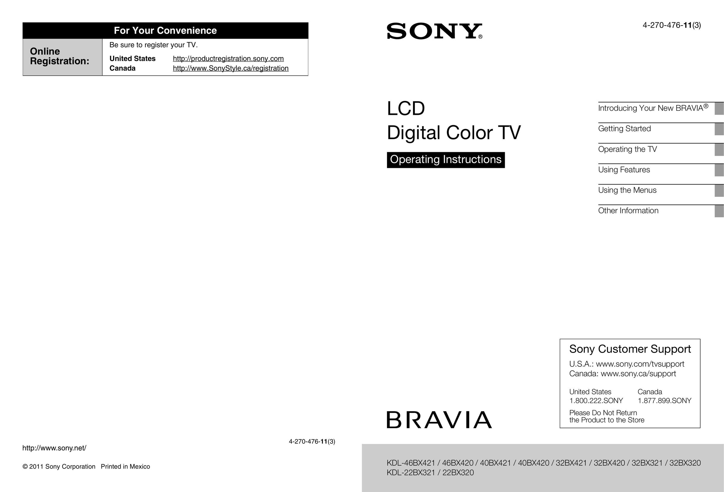 Sony 32BX321 Flat Panel Television User Manual