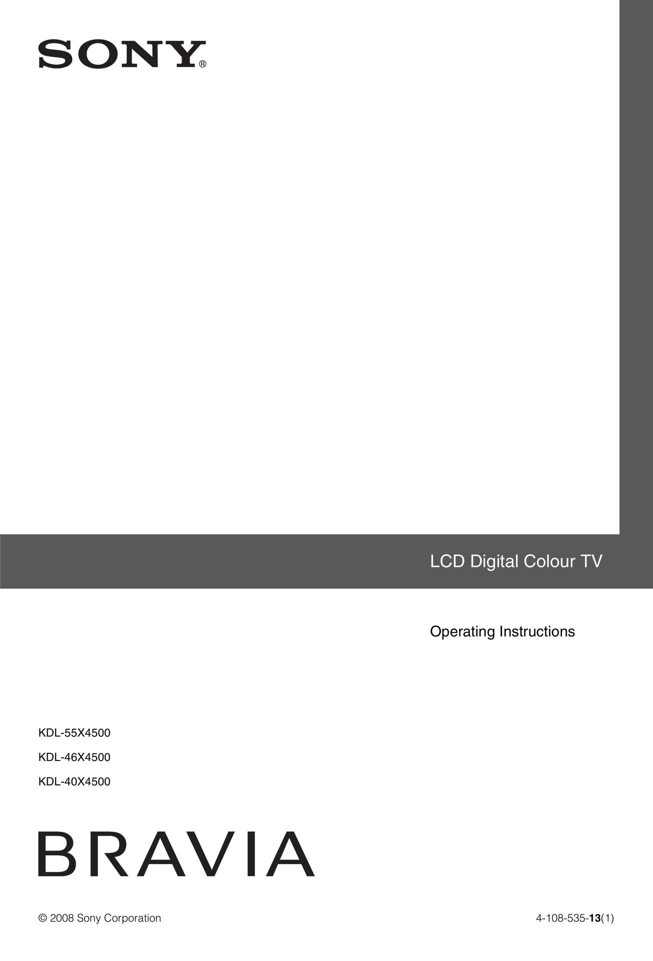 Sony 4-108-535-13(1) Flat Panel Television User Manual