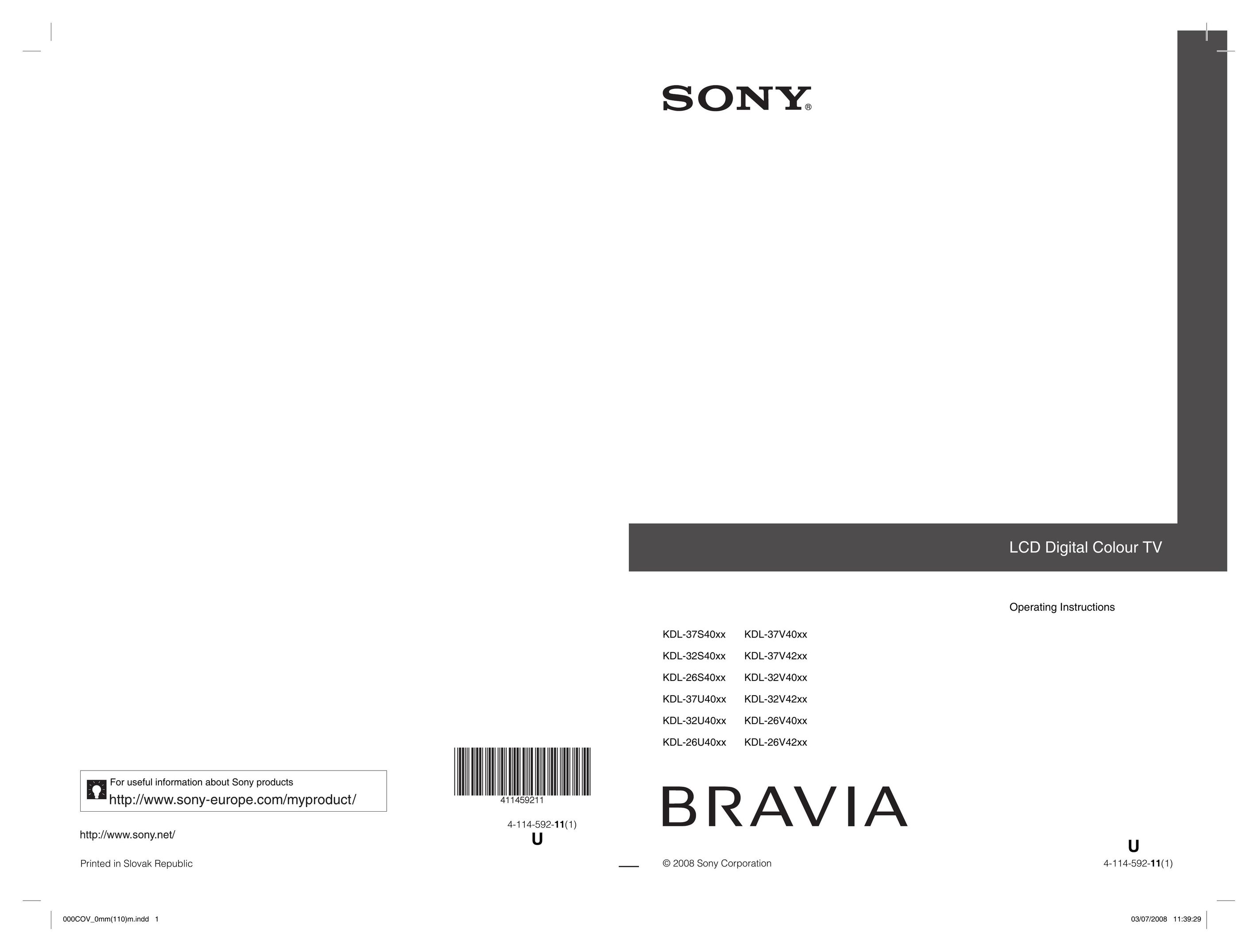 Sony 4-114-592-11(1) Flat Panel Television User Manual