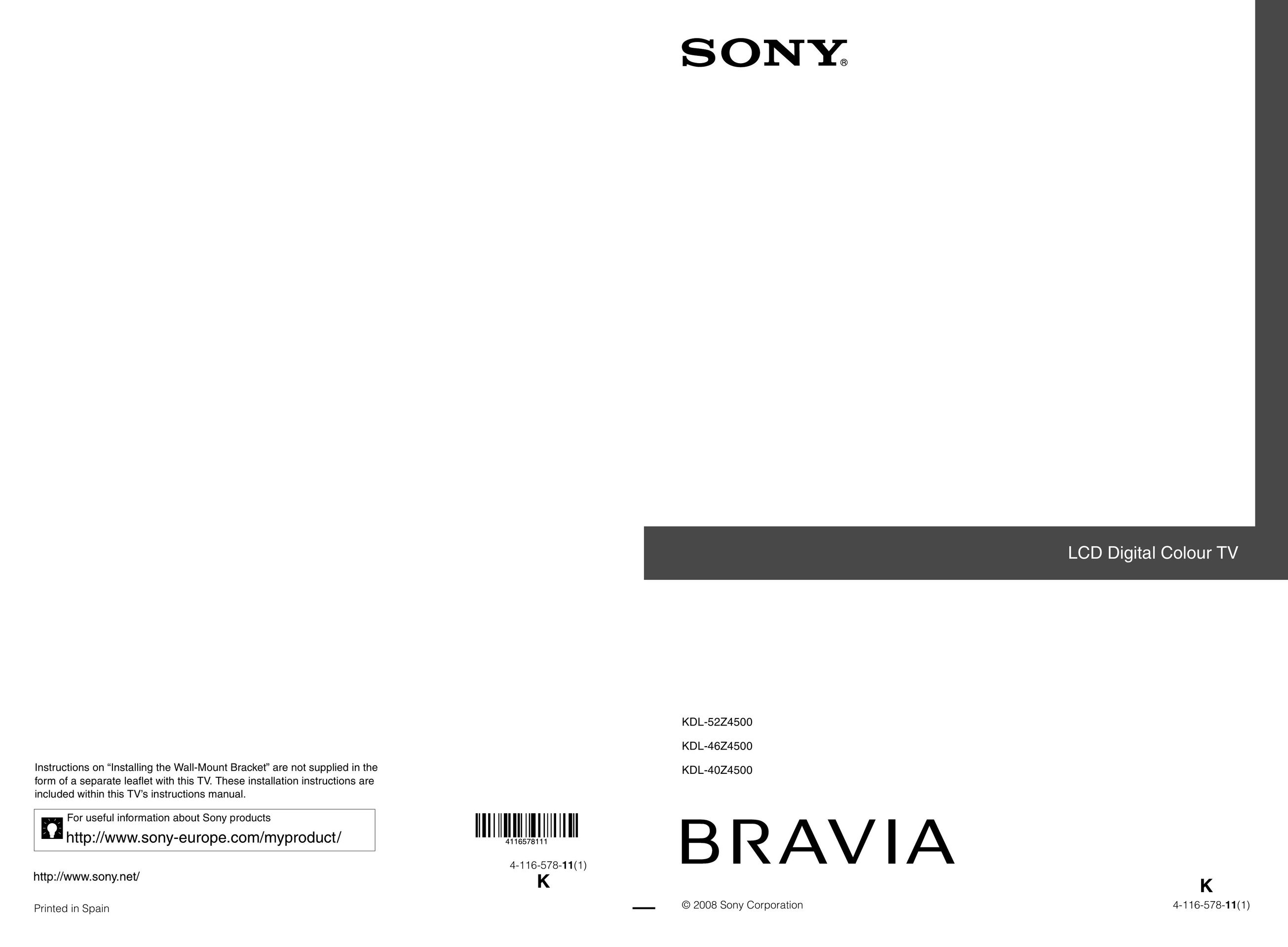 Sony 4-116-578-11(1) Flat Panel Television User Manual
