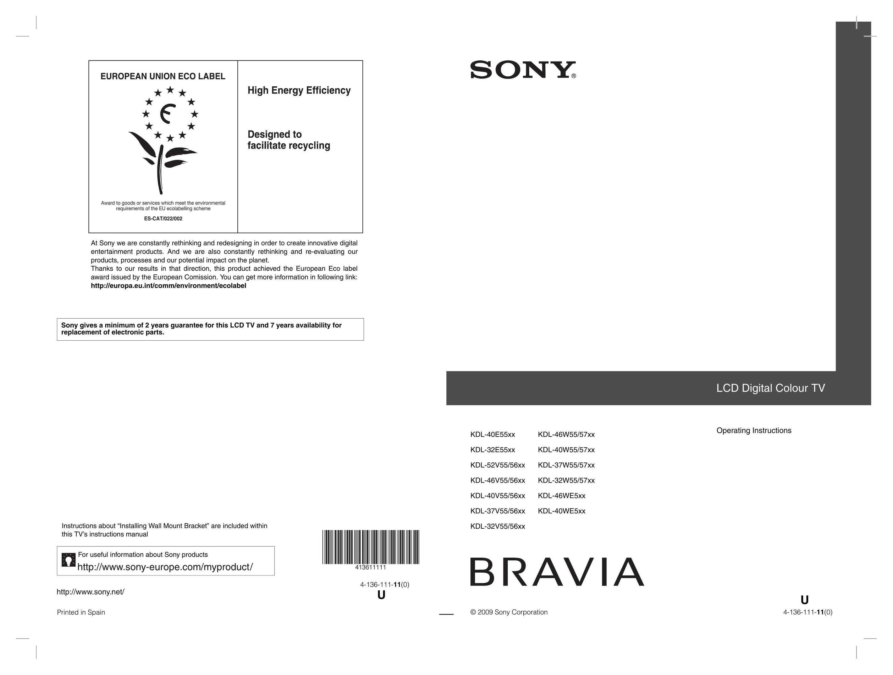 Sony 4-136-111-11(0) Flat Panel Television User Manual