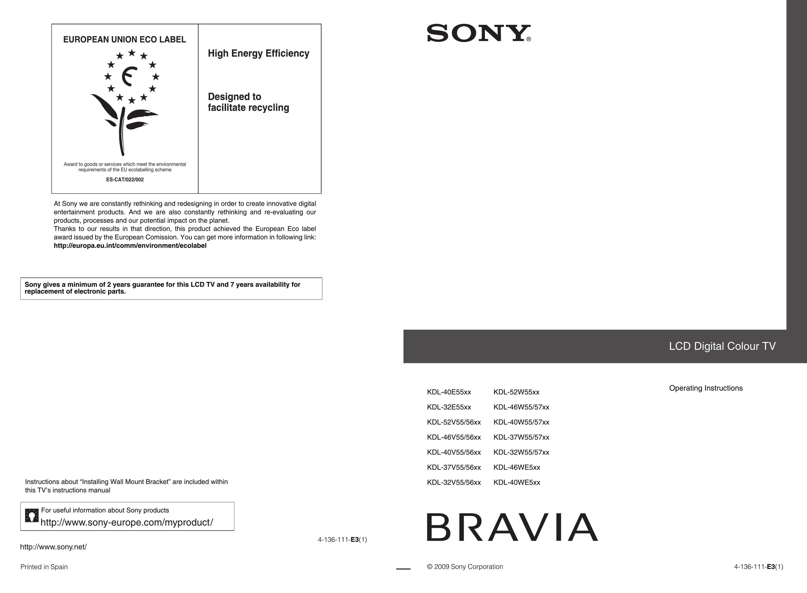 Sony 4-136-111-E3(1) Flat Panel Television User Manual