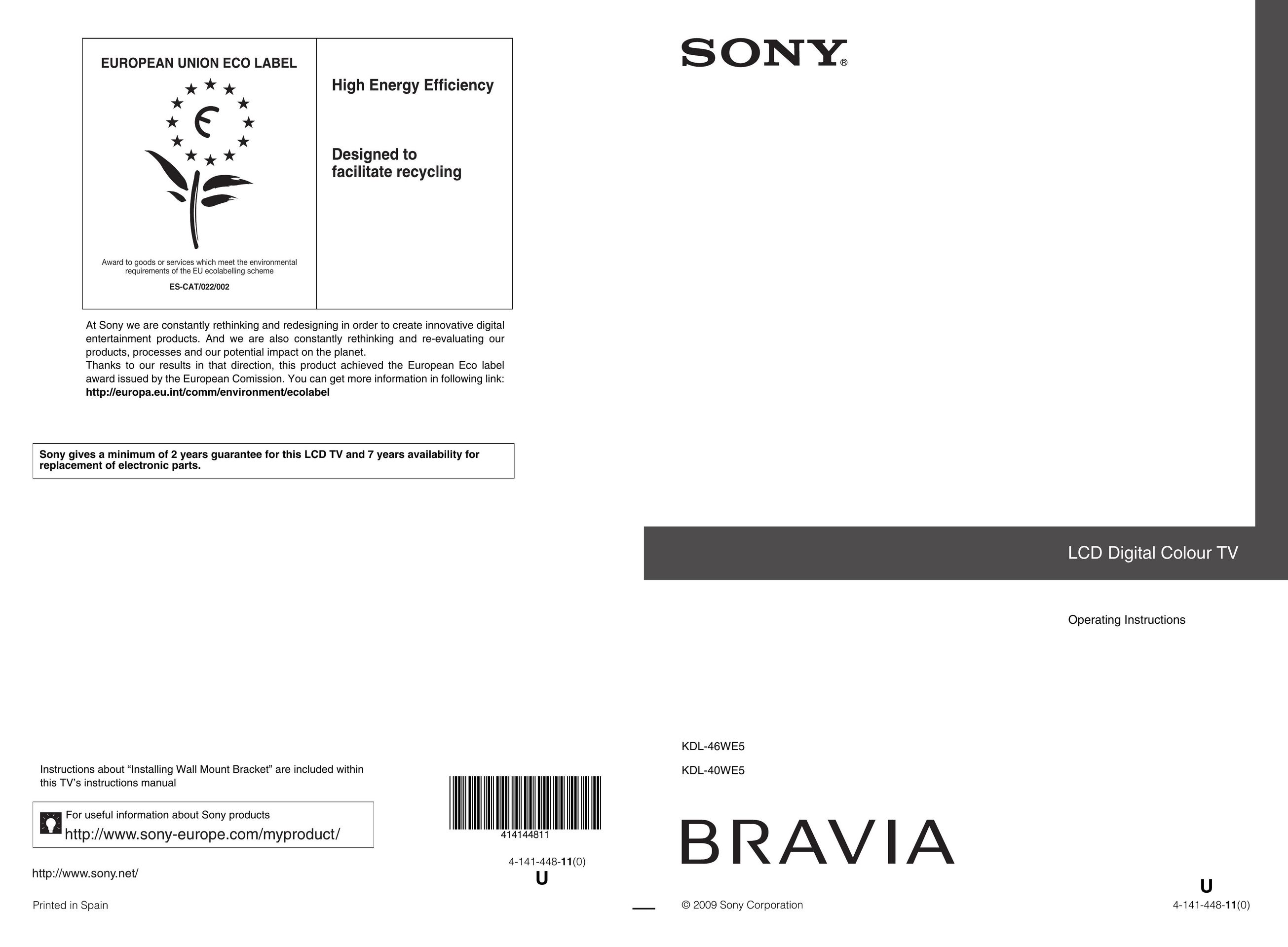 Sony 4-141-448-11(0) Flat Panel Television User Manual