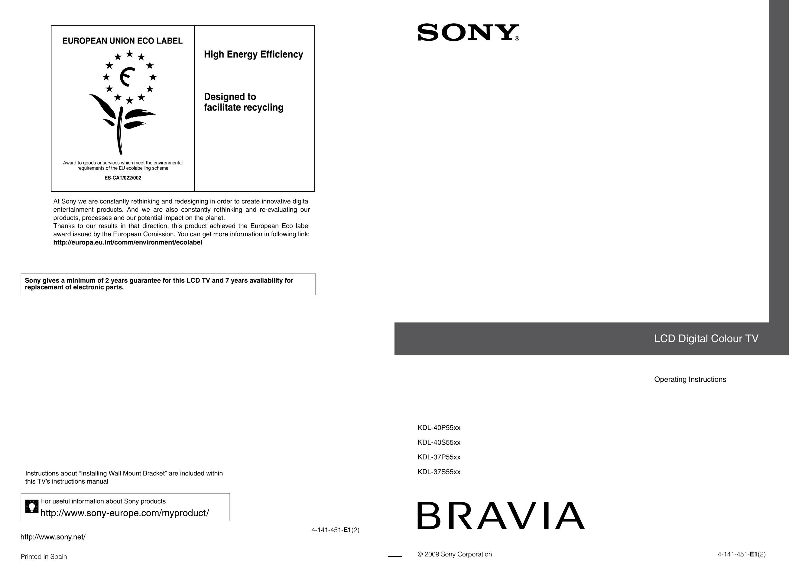 Sony 4-141-451-E1(2) Flat Panel Television User Manual
