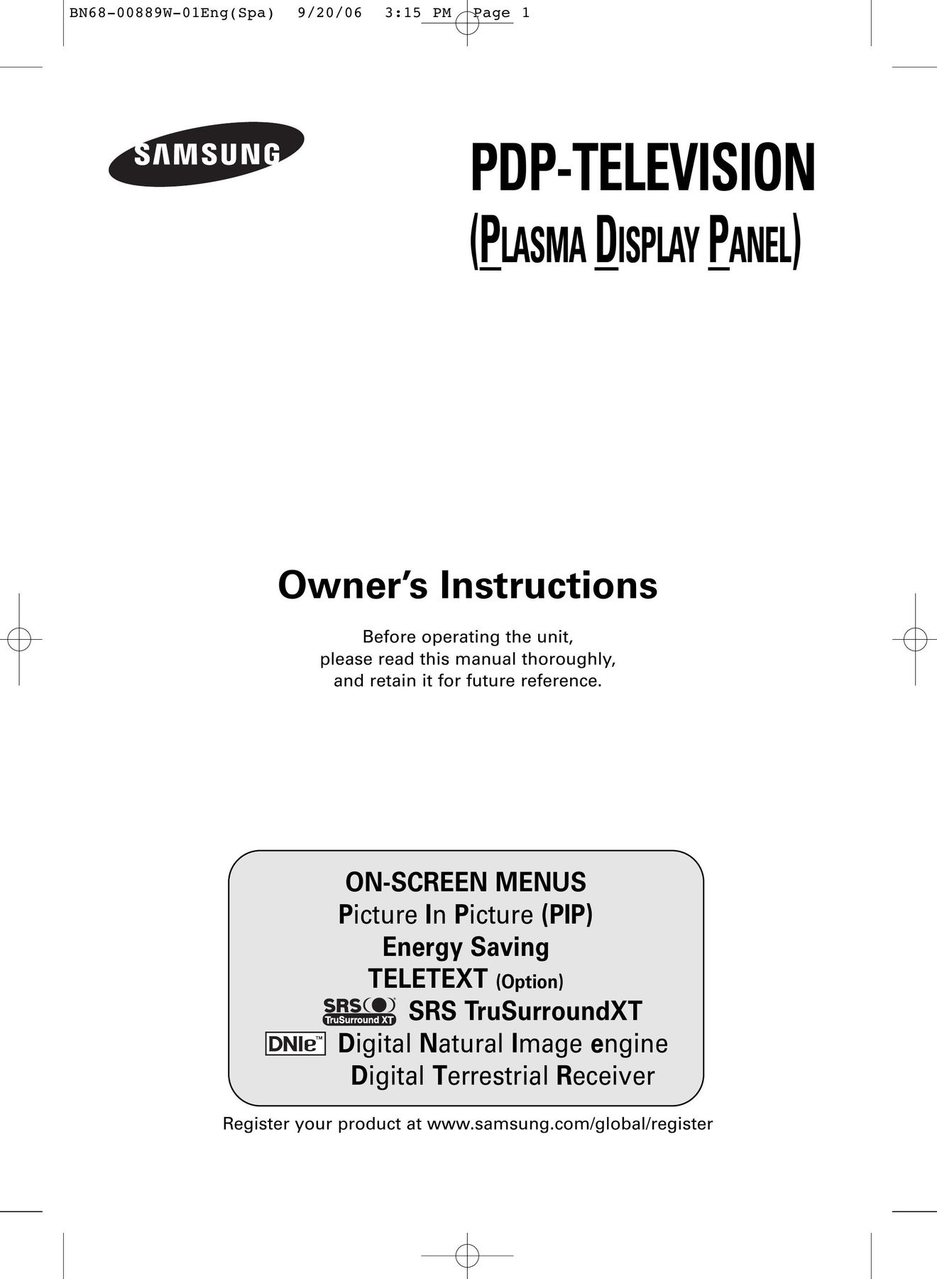 SRS Labs Plasma Display Panel Television Flat Panel Television User Manual