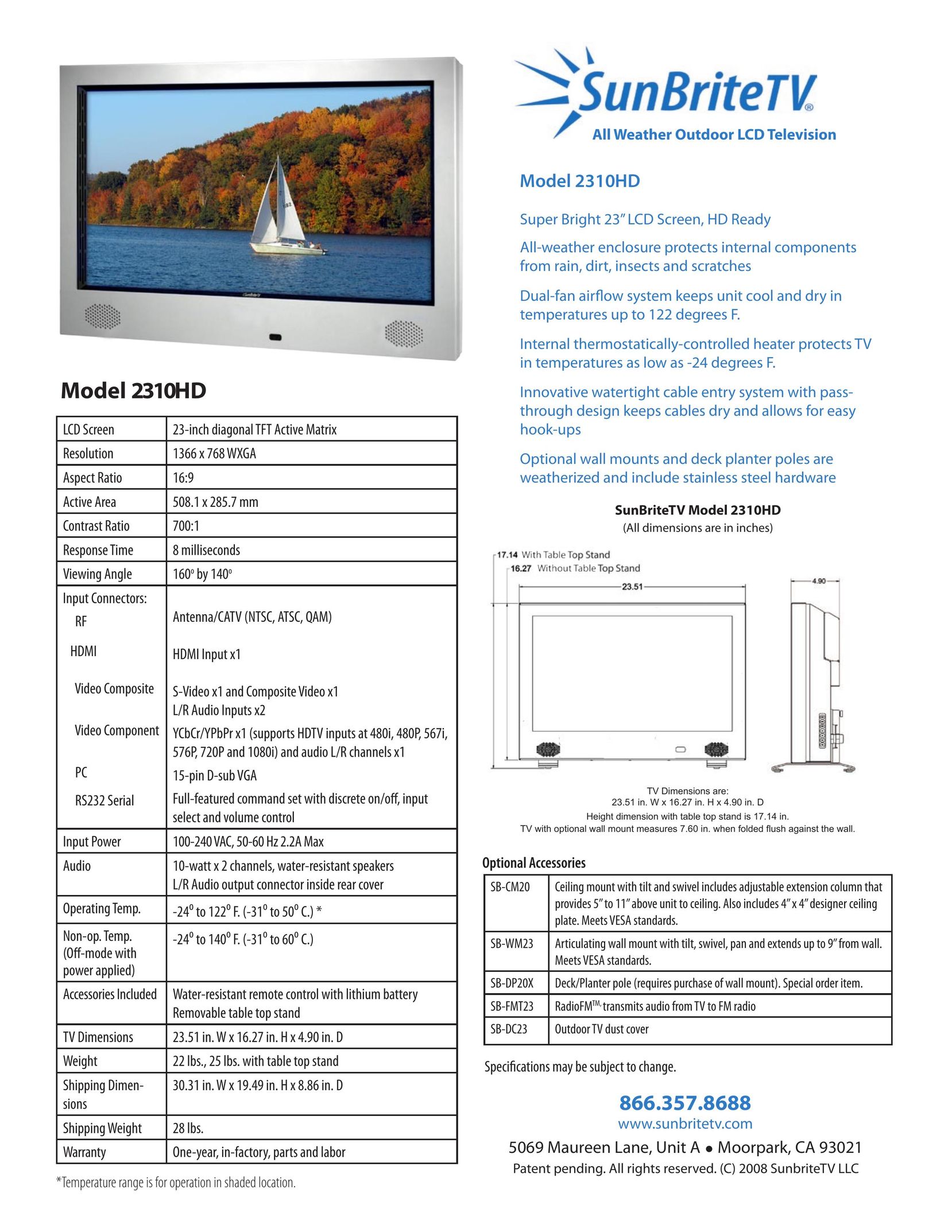 SunBriteTV 2310HD Flat Panel Television User Manual