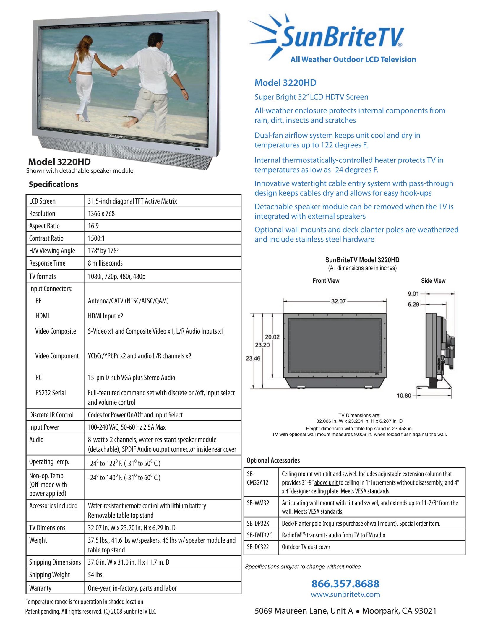 SunBriteTV 3220HD Flat Panel Television User Manual