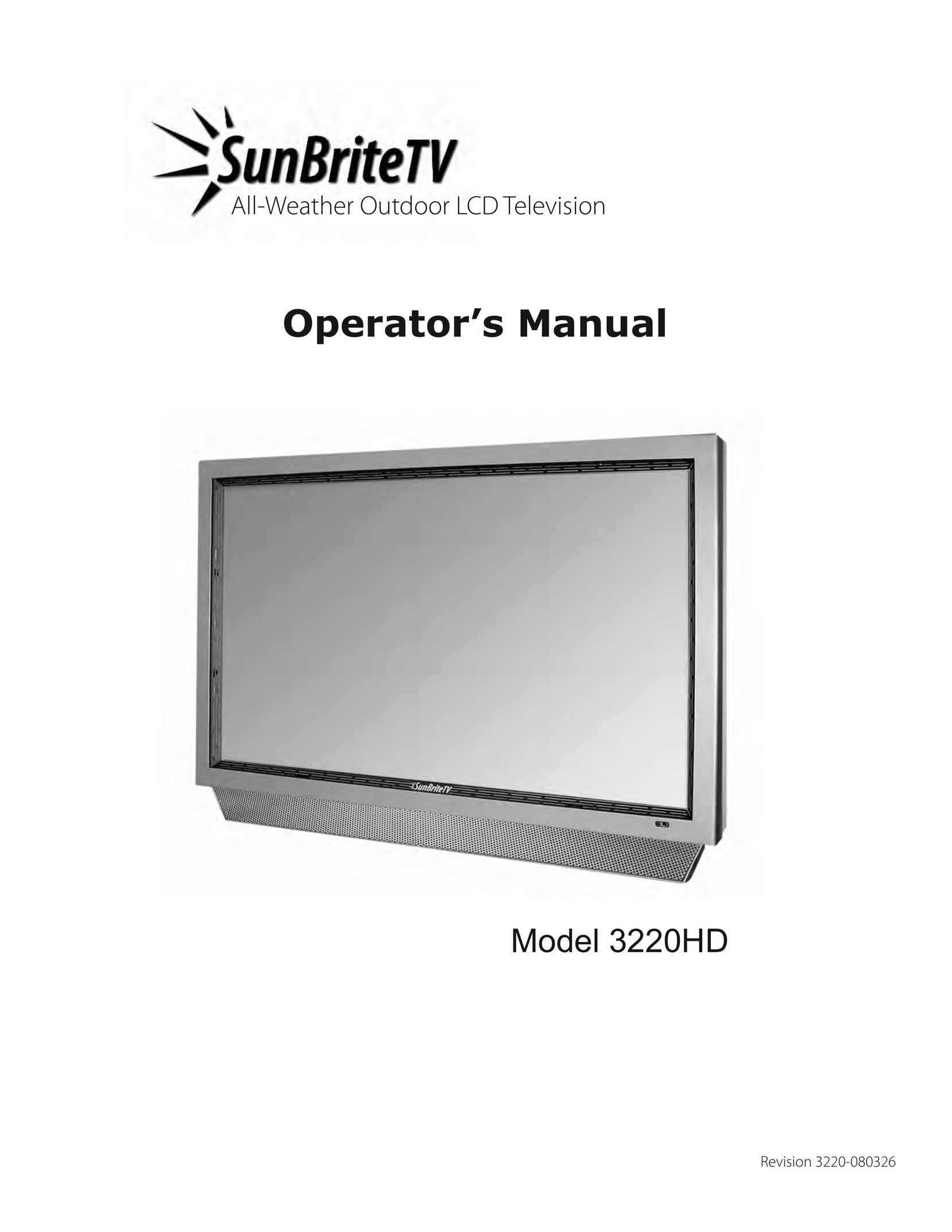 SunBriteTV SB3220HDBL Flat Panel Television User Manual