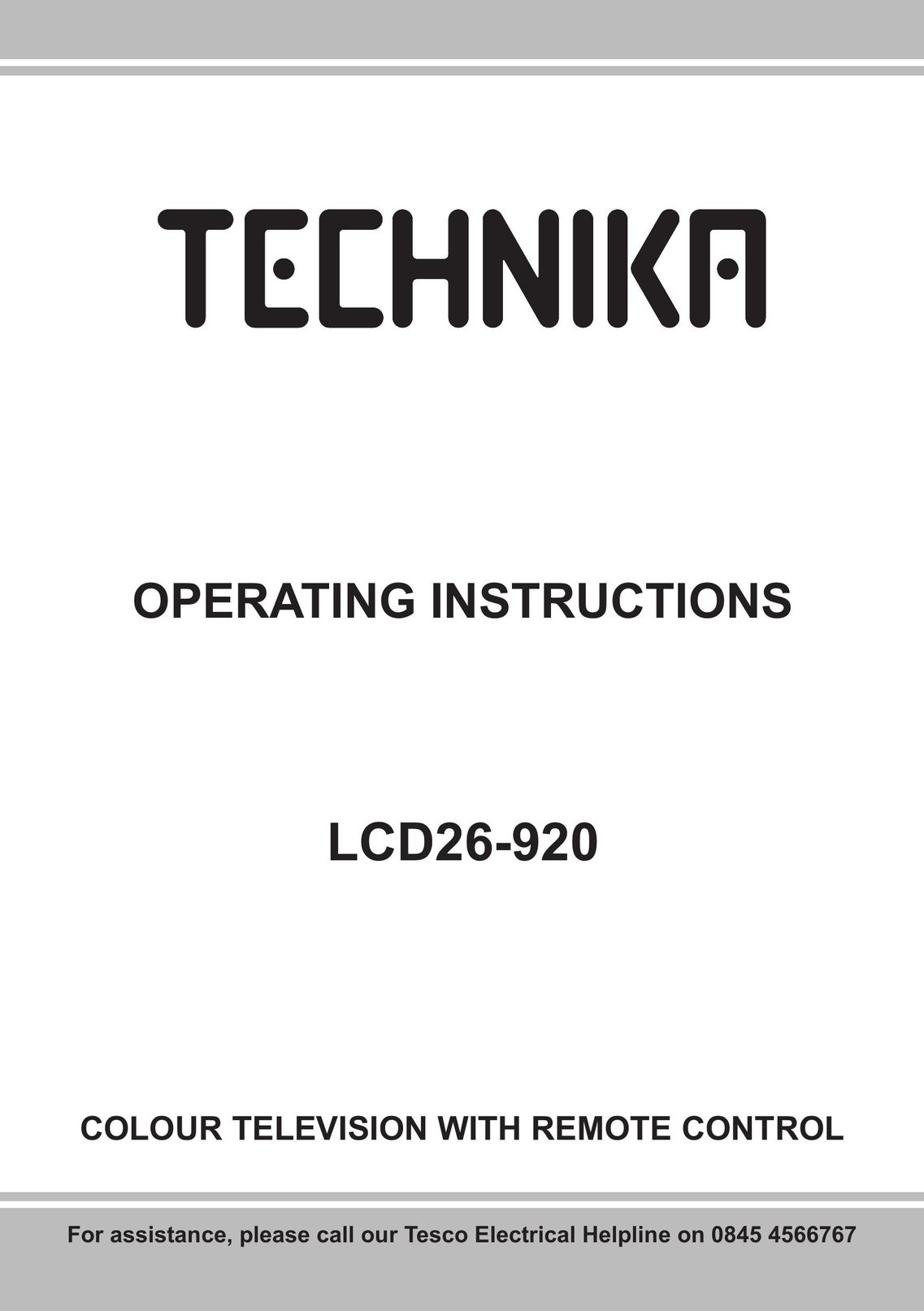 Technika LCD26-920 Flat Panel Television User Manual