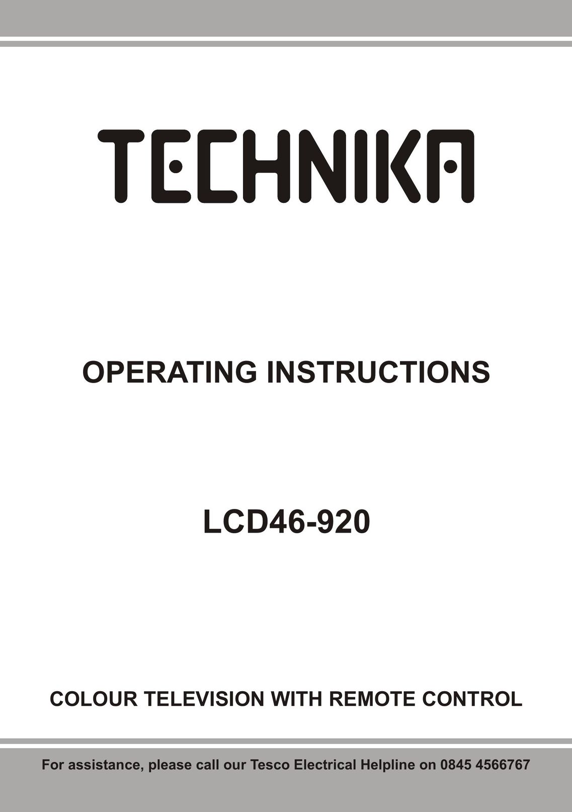 Technika LCD46-920 Flat Panel Television User Manual