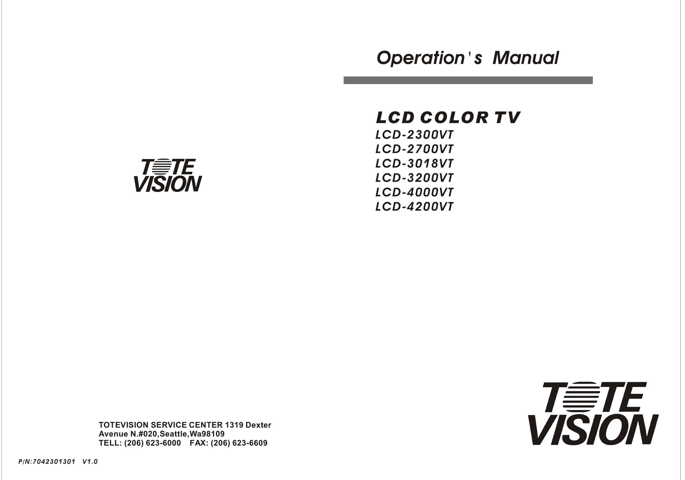 Tote Vision LCD-2700VT Flat Panel Television User Manual