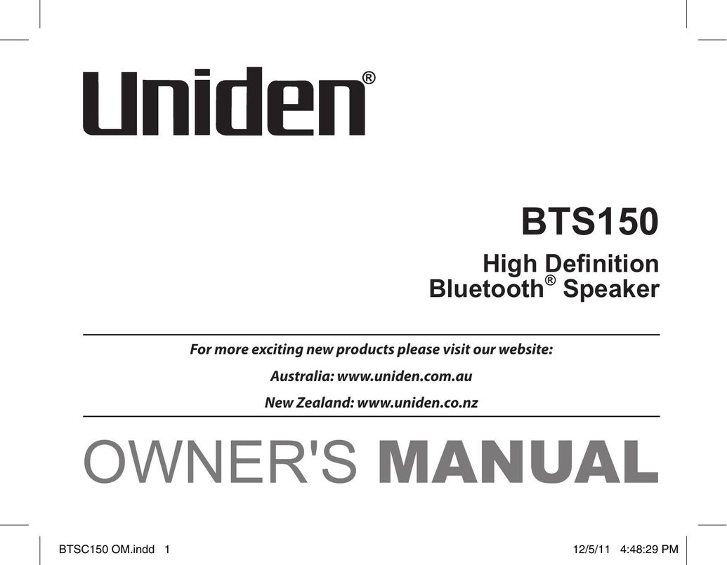 Uniden BTS150 Flat Panel Television User Manual