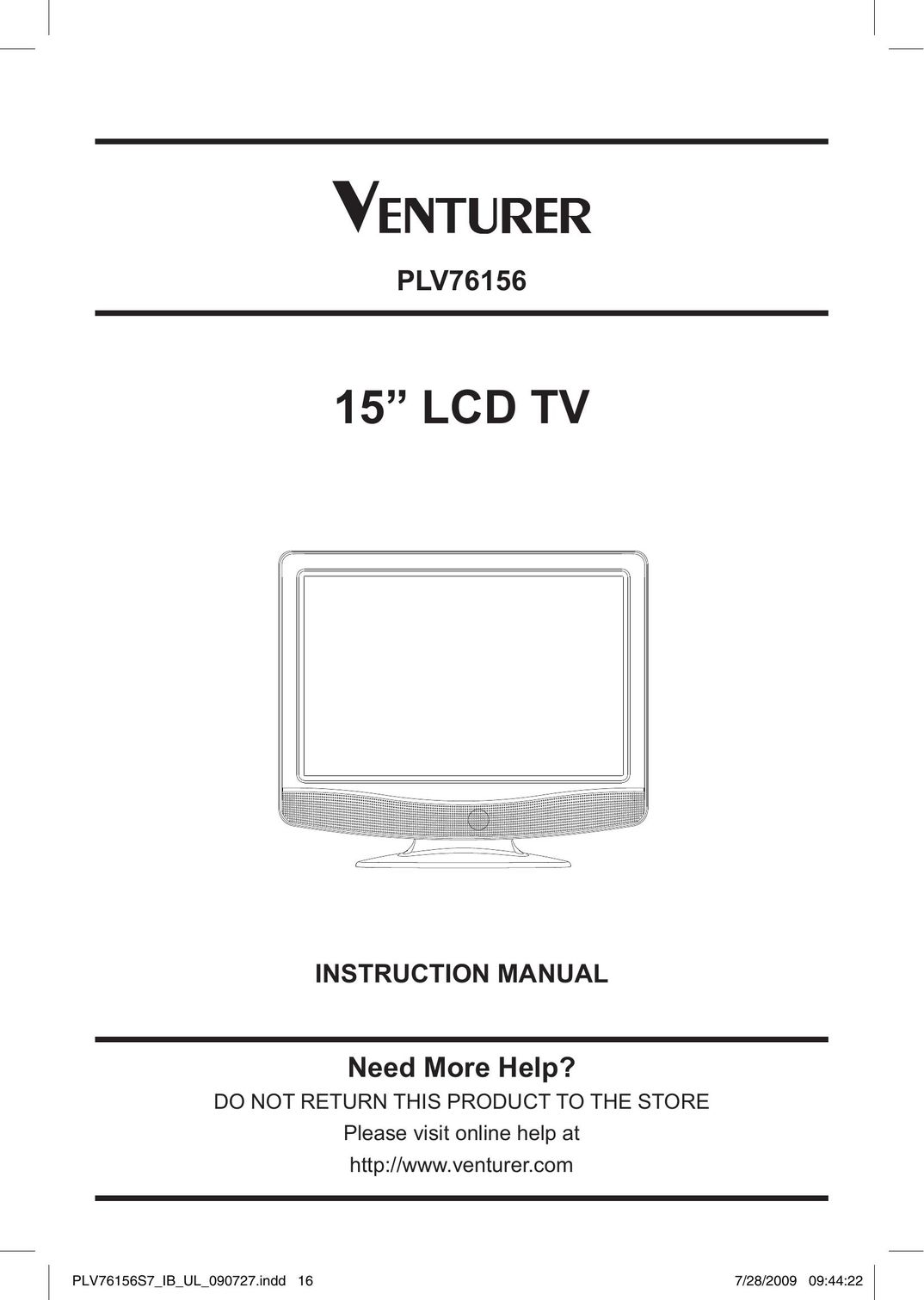 Venturer PLV76156 Flat Panel Television User Manual