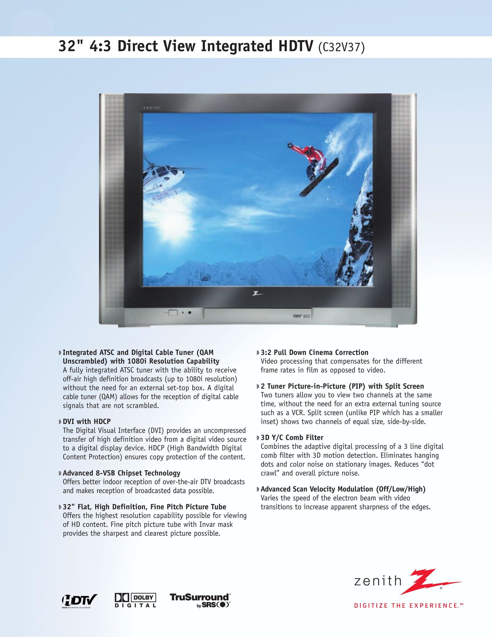 Zenith C32V37 Flat Panel Television User Manual