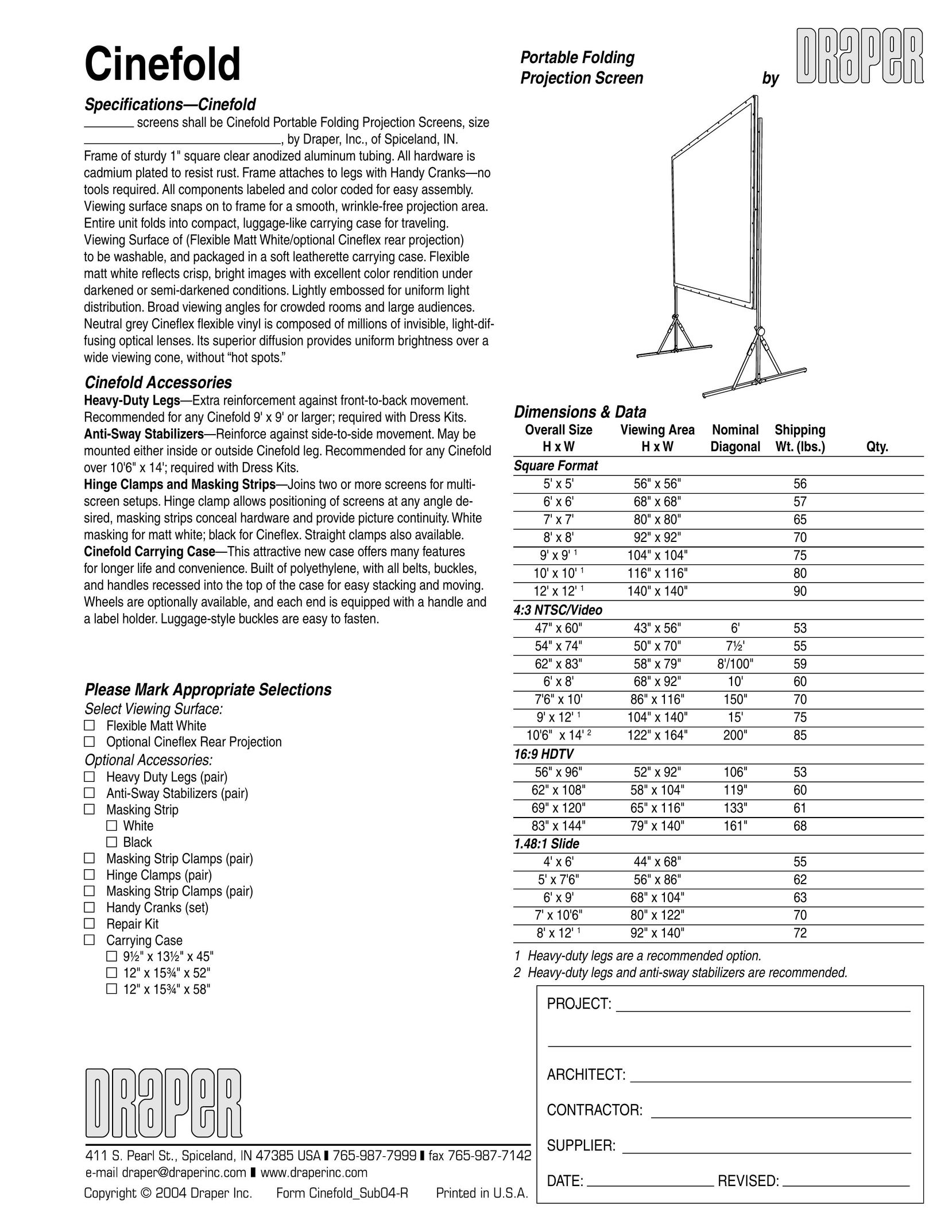 Draper Portable Folding Projection Screen Home Theater Screen User Manual