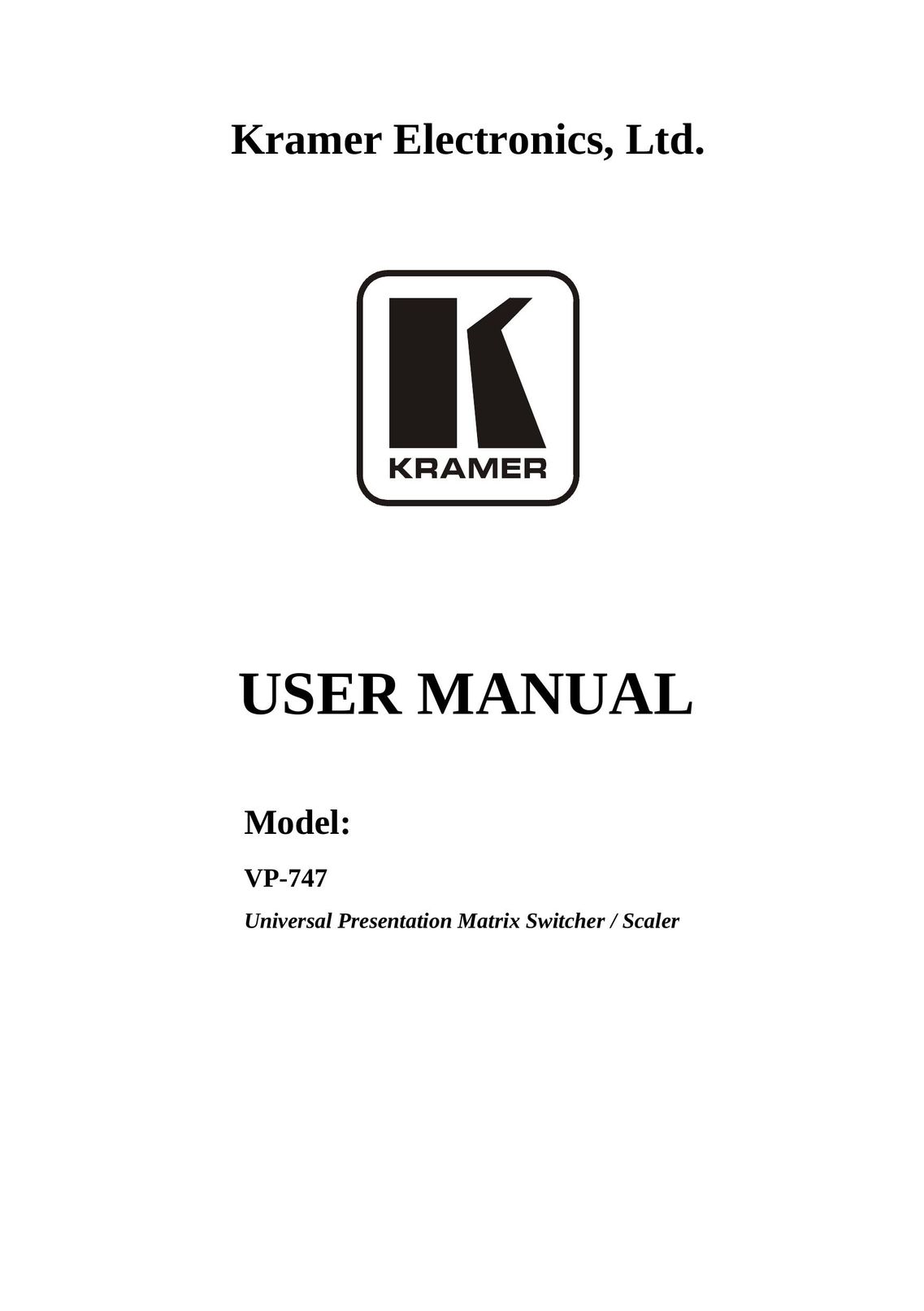Kramer Electronics VP-747 Home Theater Screen User Manual