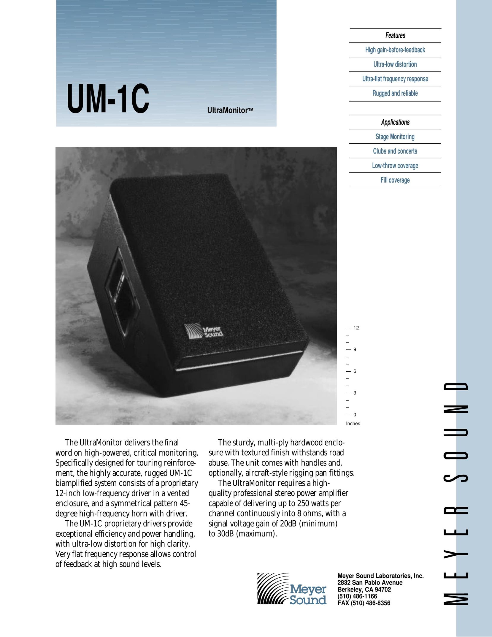 Meyer Sound UM-1C Home Theater Screen User Manual