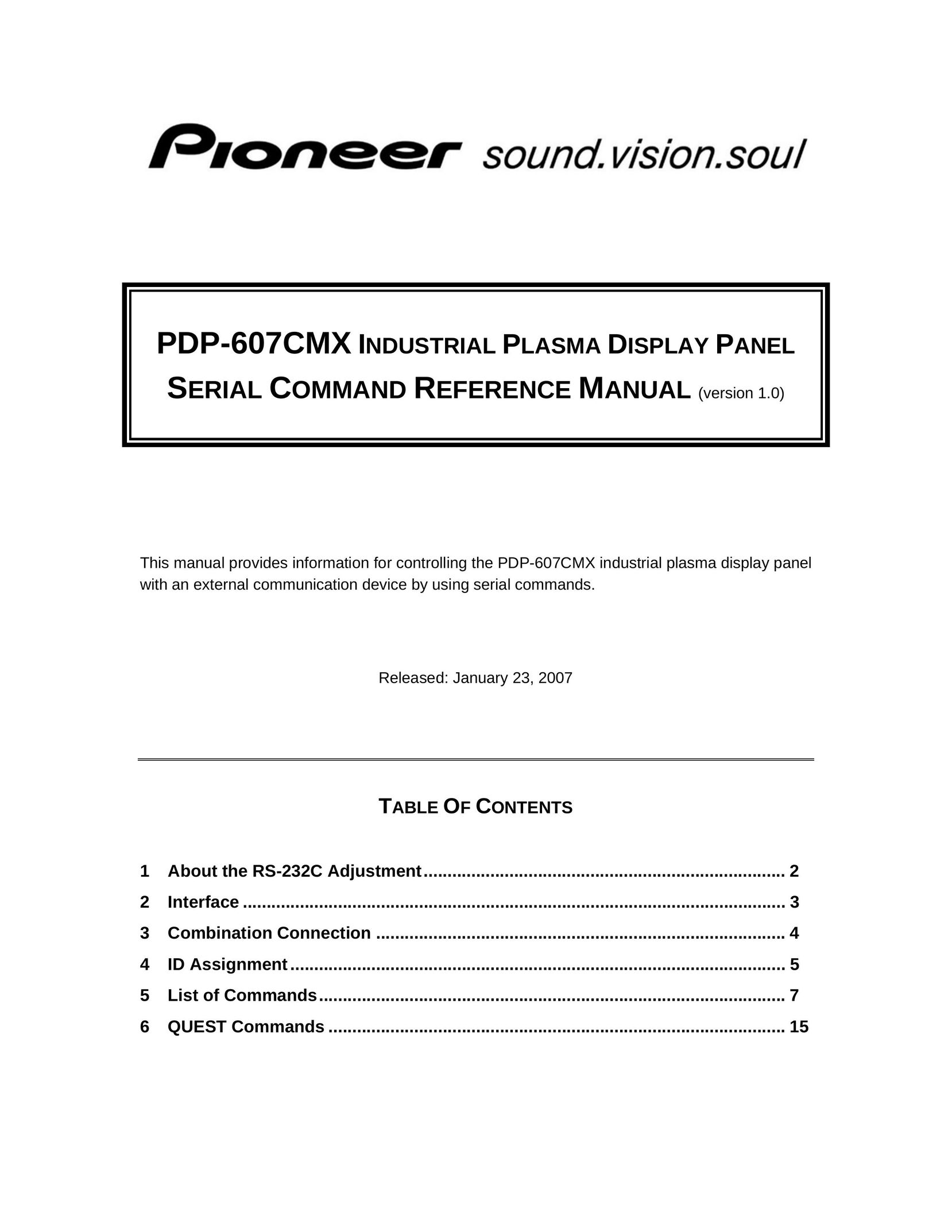 Pioneer PDP-607CMX Home Theater Screen User Manual