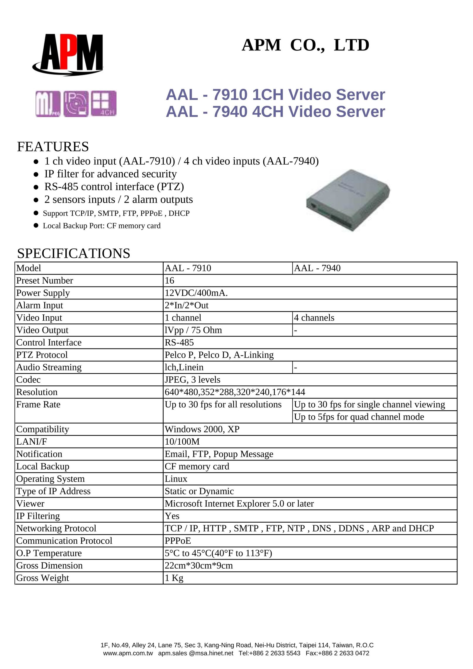 APM AAL - 7910 1CH Home Theater Server User Manual