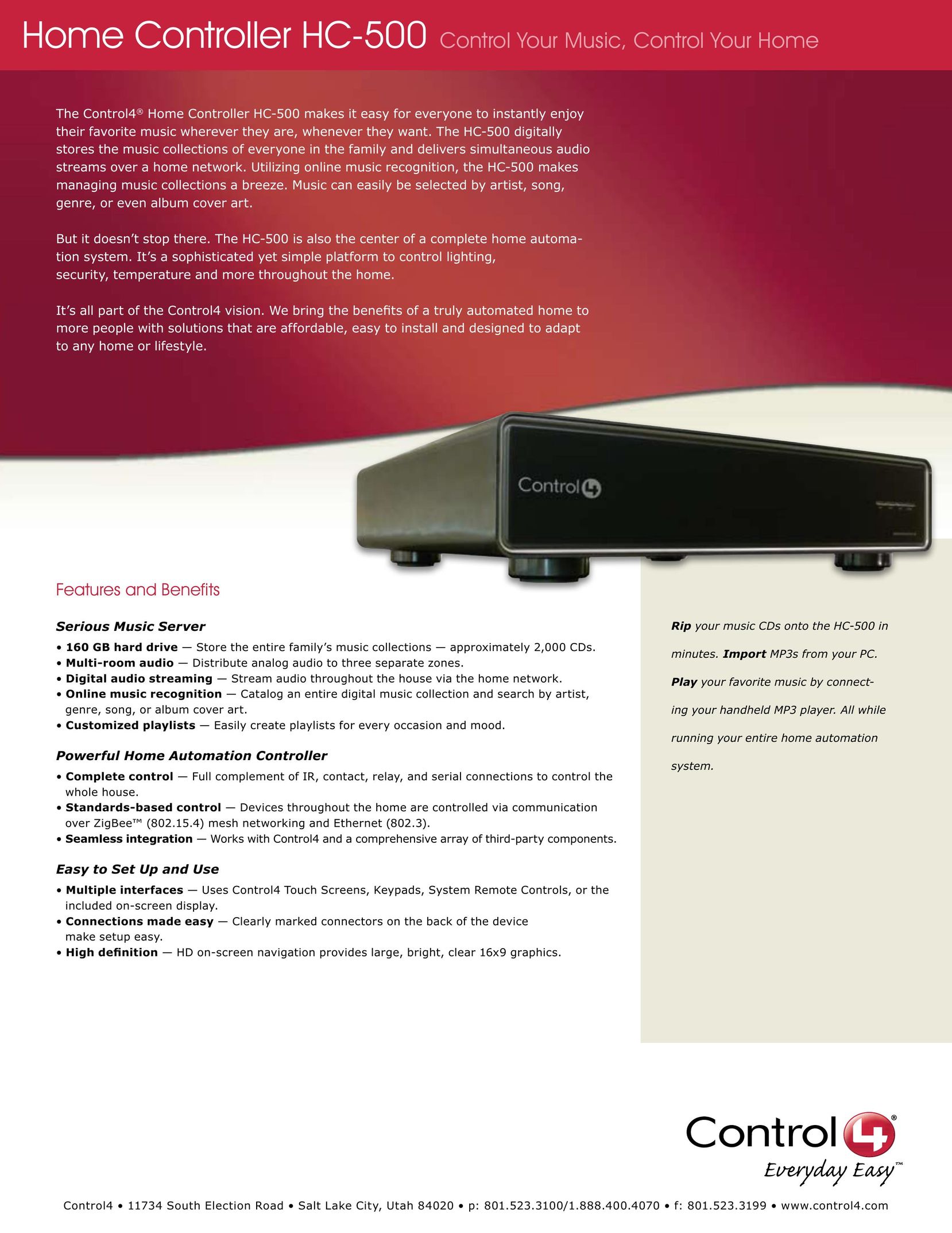 Control4 C4-HC500-E-B Home Theater Server User Manual