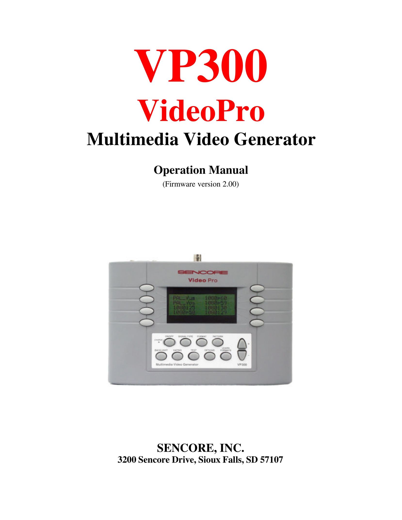 Sencore VP300 Home Theater Server User Manual