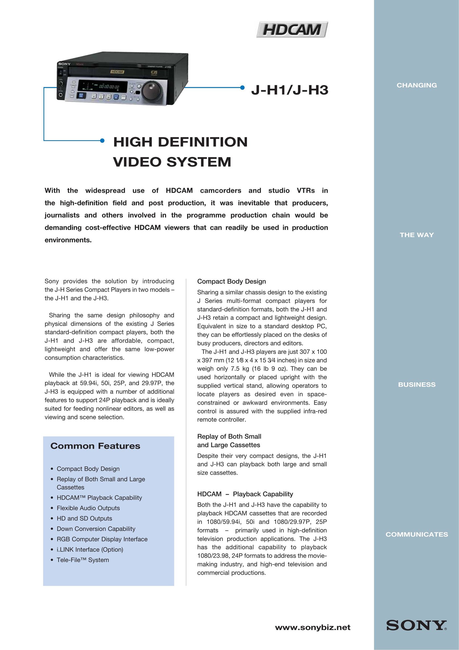 Sony J-H1 Home Theater Server User Manual
