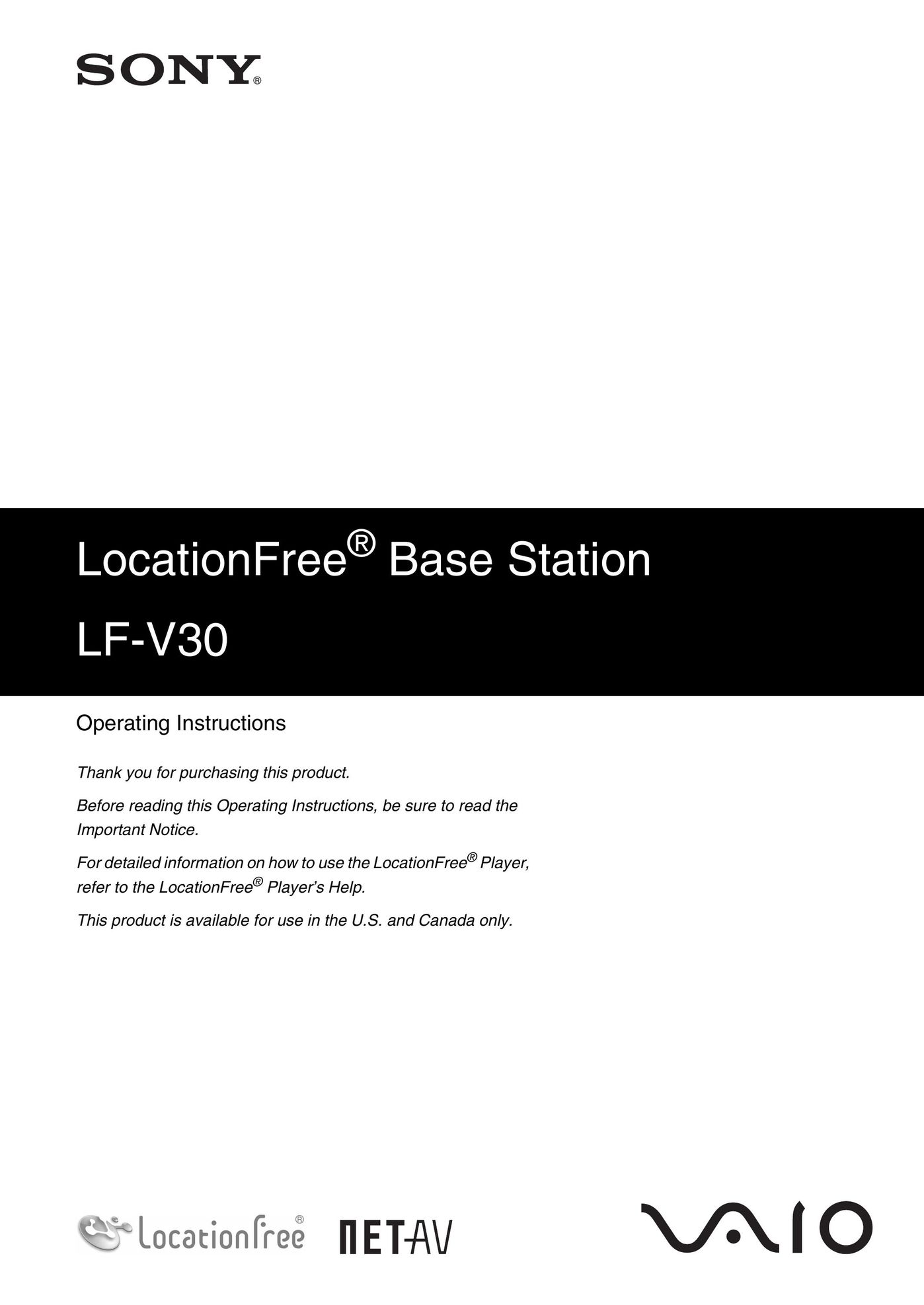 Sony LF-V30 Home Theater Server User Manual