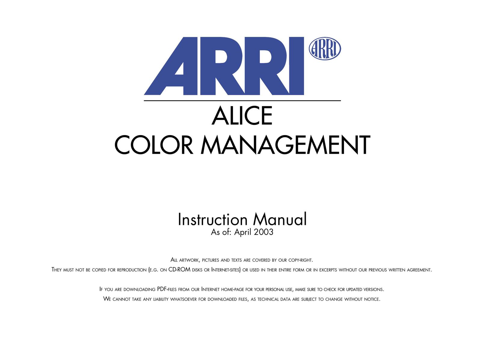 ARRI Projection HDTV Projection Television User Manual