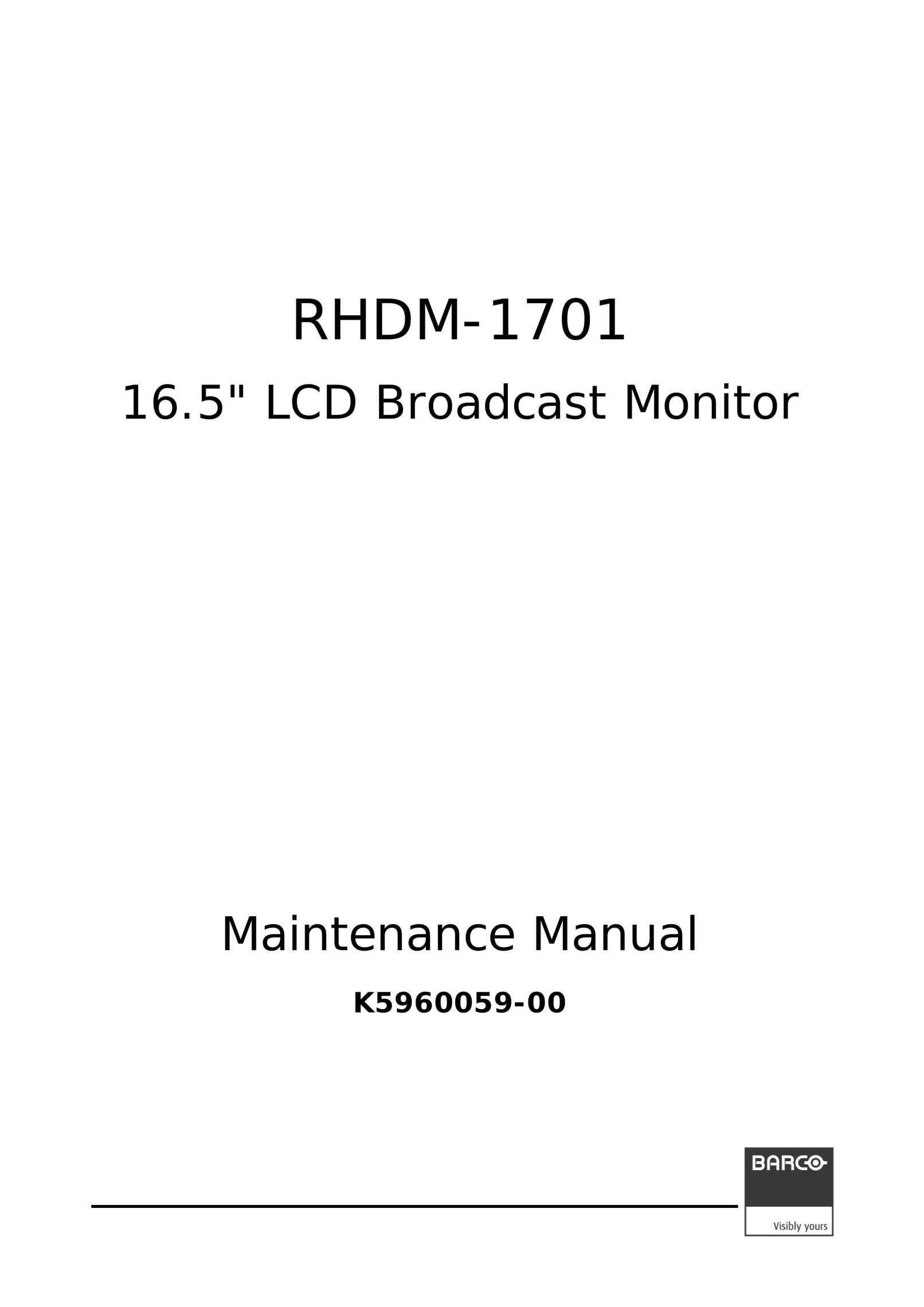 Barco RHDM-1701 Projection Television User Manual