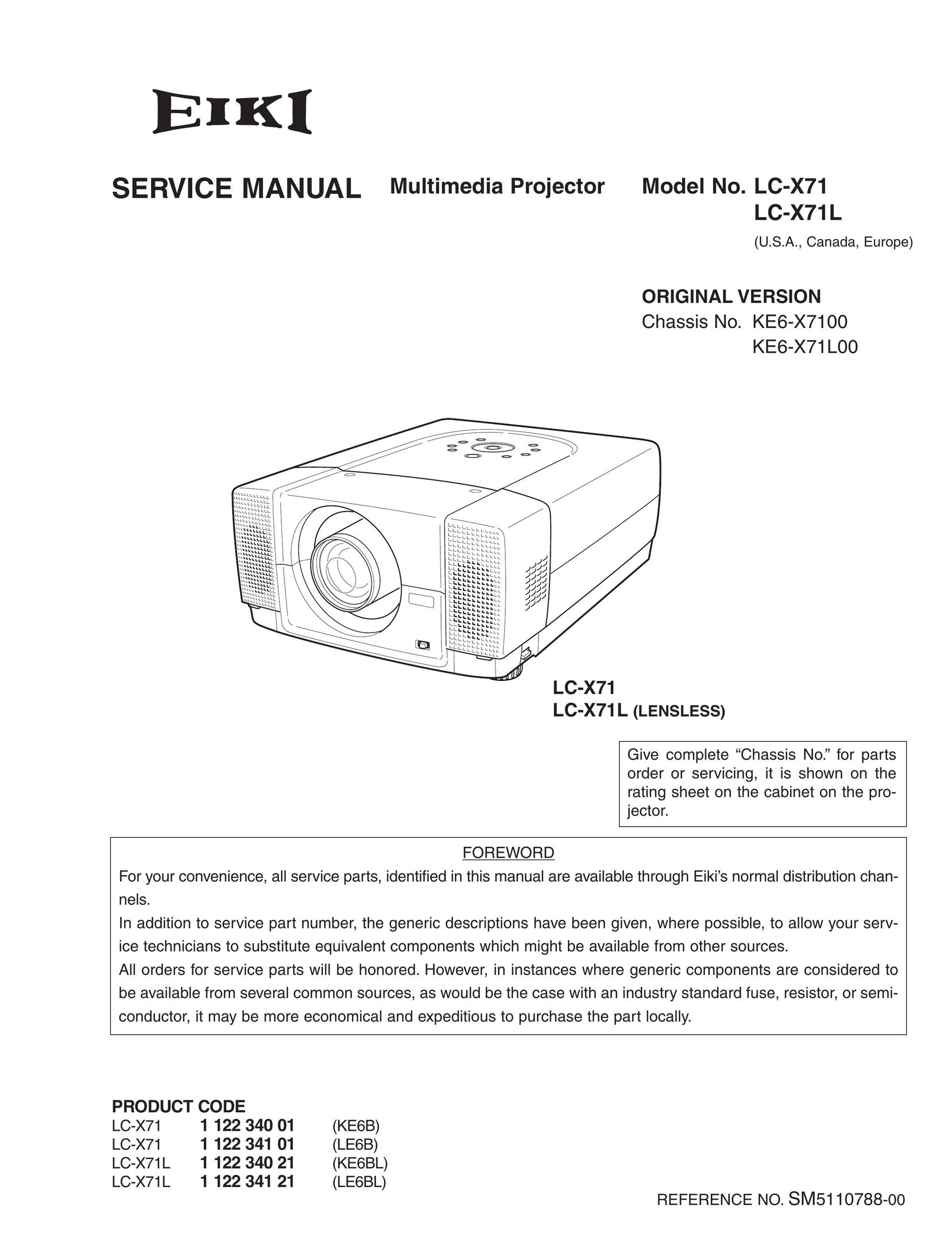 Eiki LC-X71 LC-X71L Projection Television User Manual