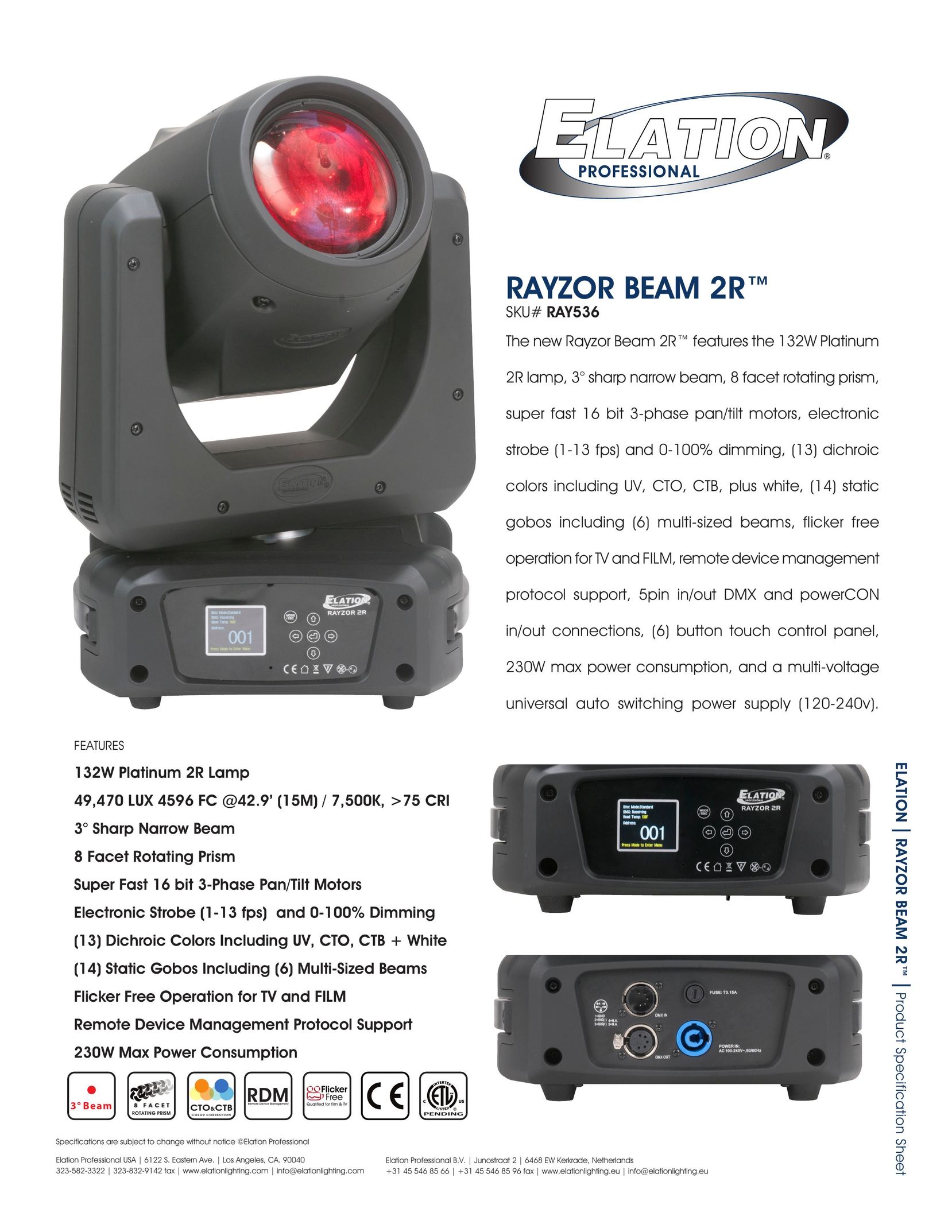 Elation Professional RAY536 Projection Television User Manual