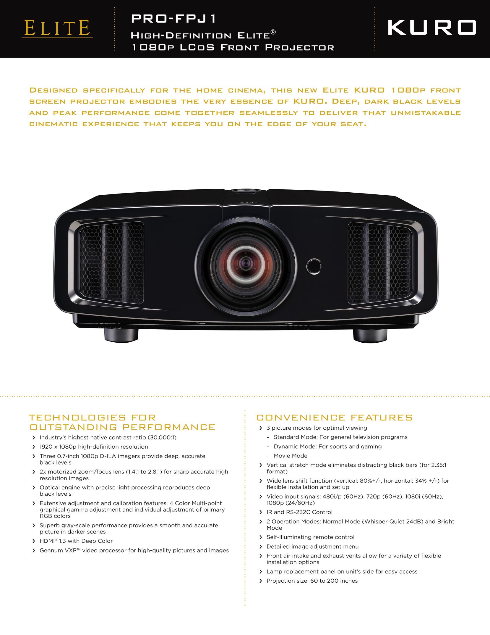 Elite PRO-FPJ1 Projection Television User Manual