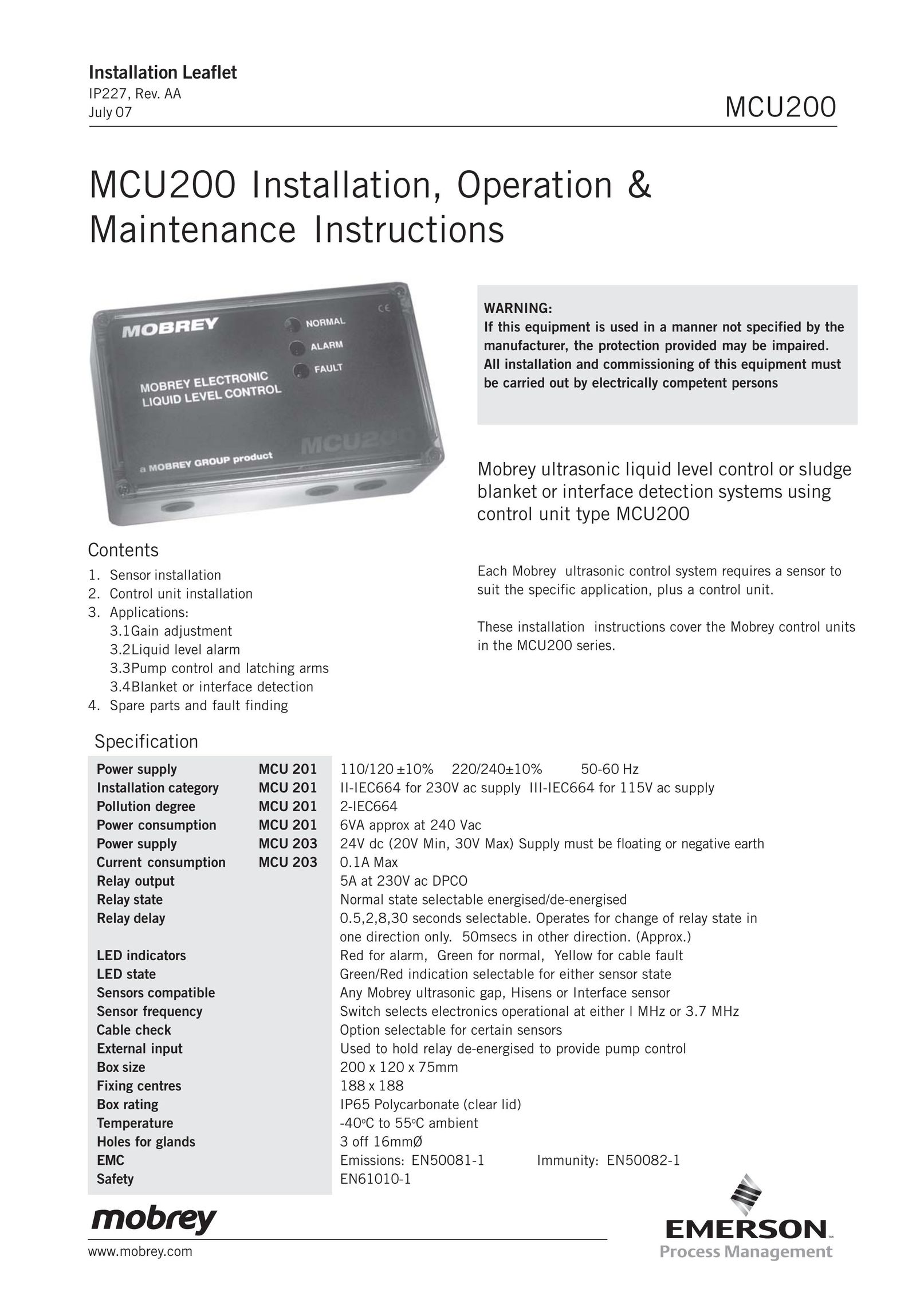 Emerson MCU200 Projection Television User Manual