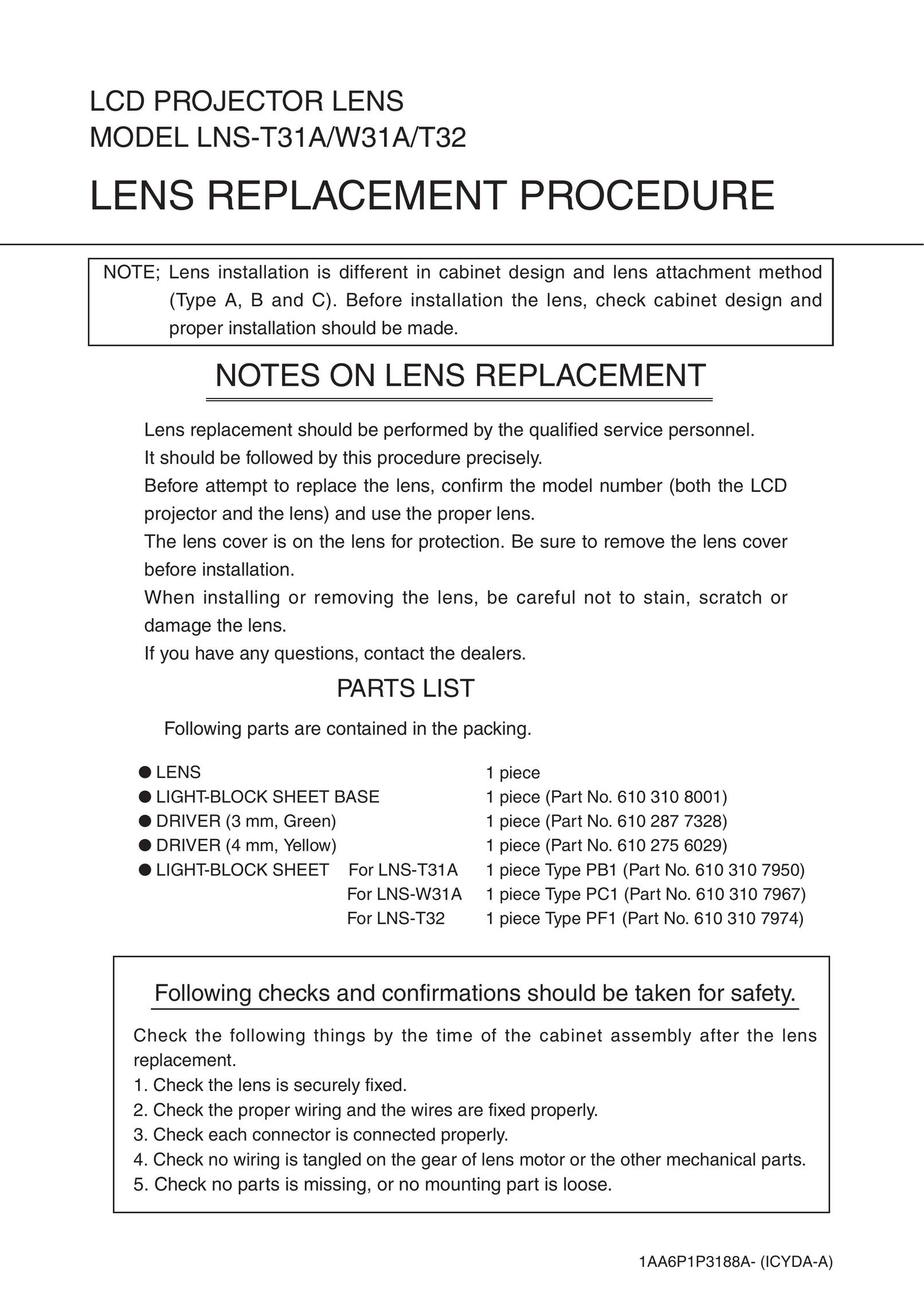 Fisher LNS-T31A Projection Television User Manual