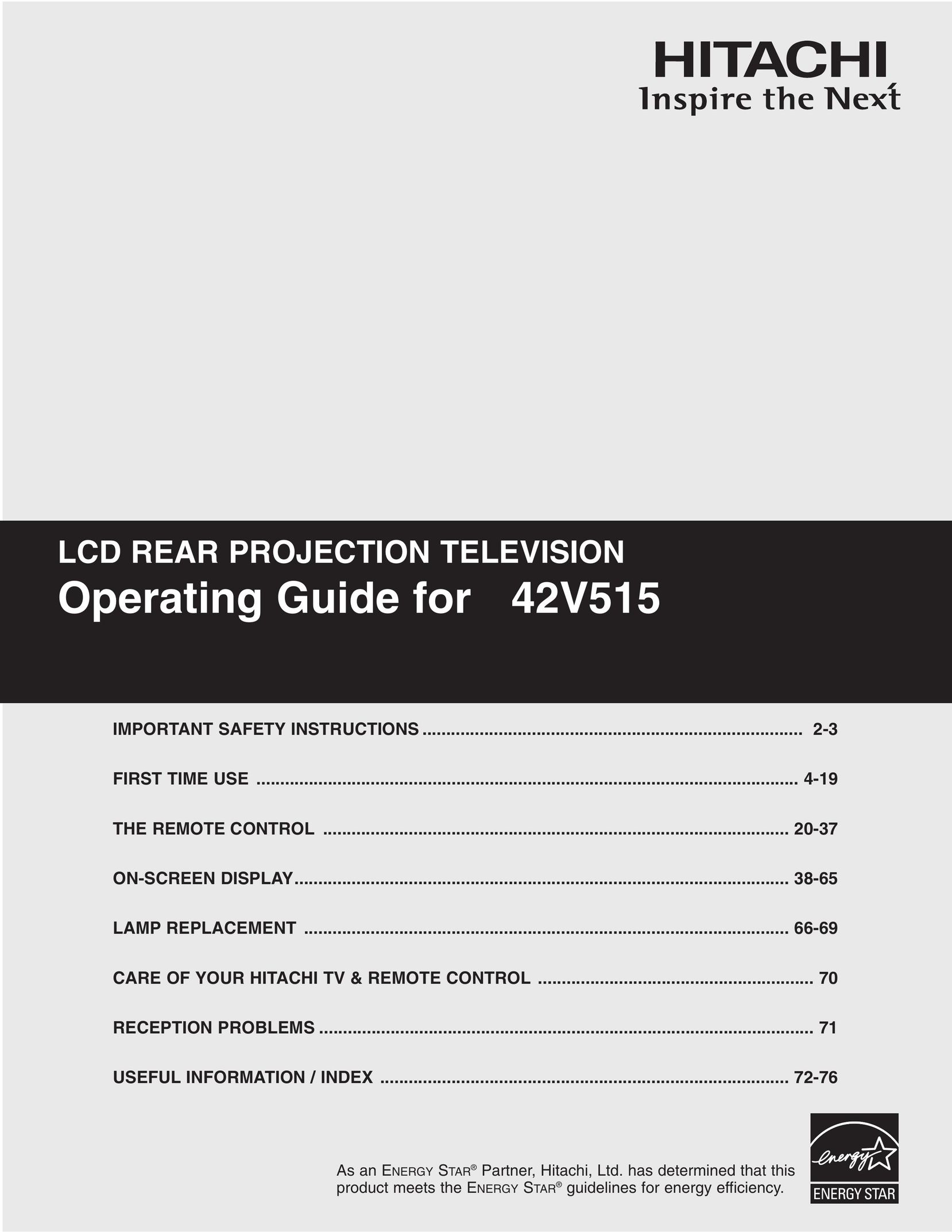 Hitachi 42V515 Projection Television User Manual